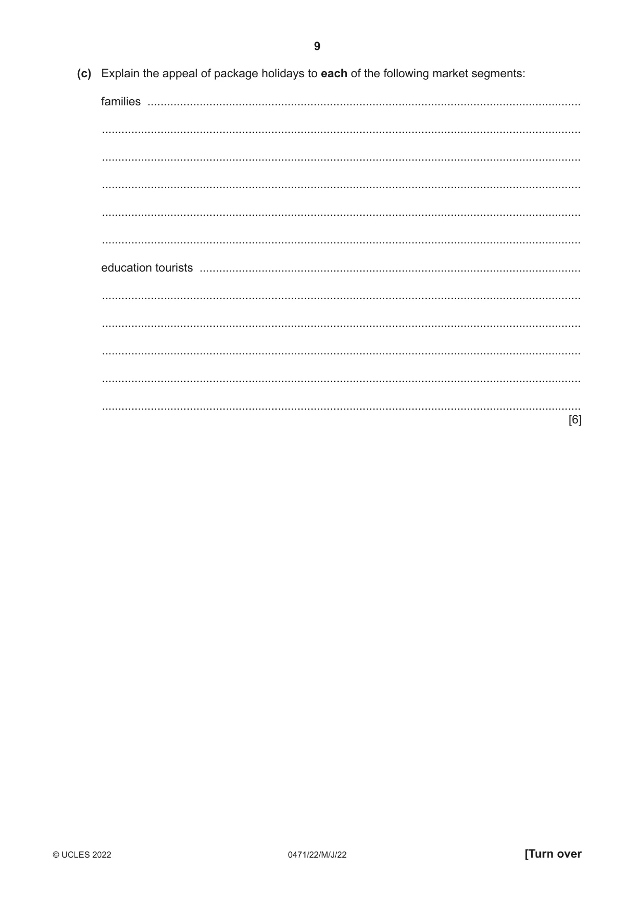 Cambridge IGCSE Travel and Tourism 0471 2022 May/June Paper 2 · Variant 2 question paper, page 9 of 16