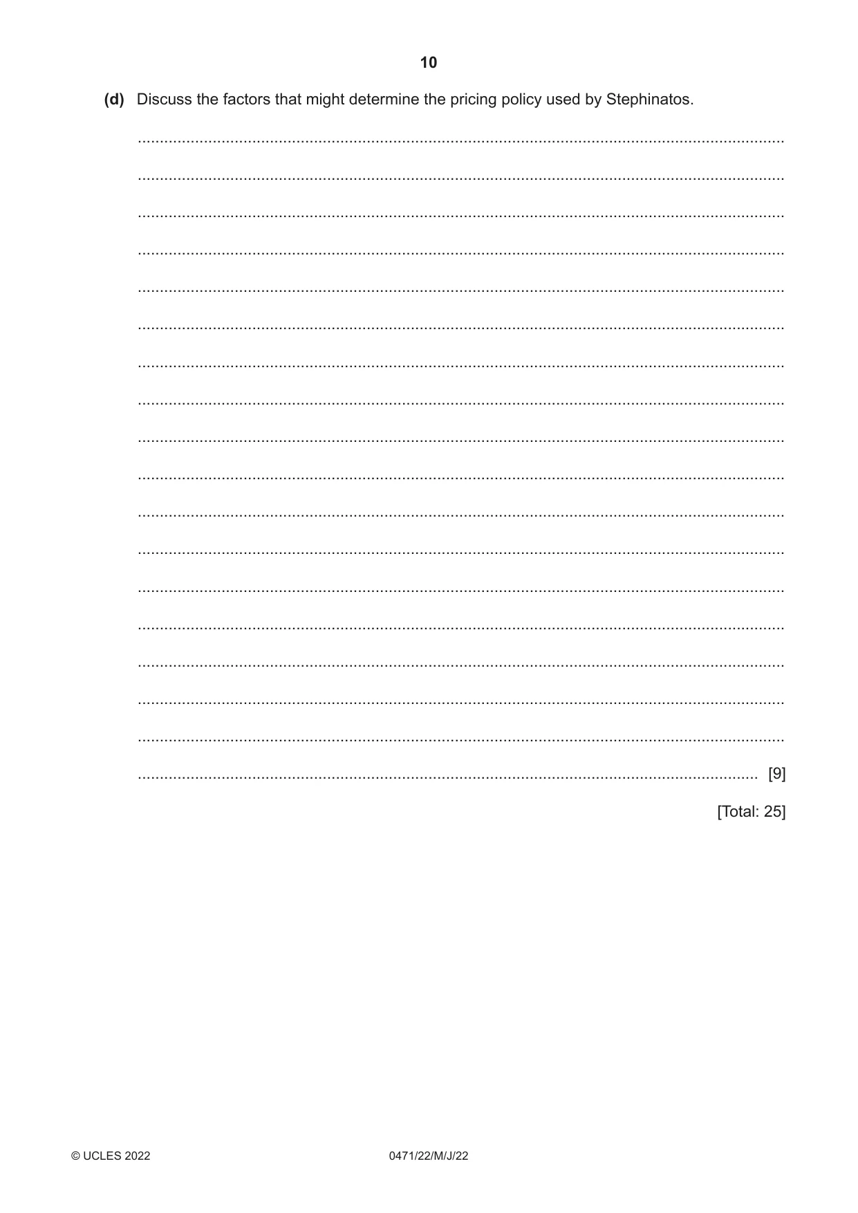 Cambridge IGCSE Travel and Tourism 0471 2022 May/June Paper 2 · Variant 2 question paper, page 10 of 16
