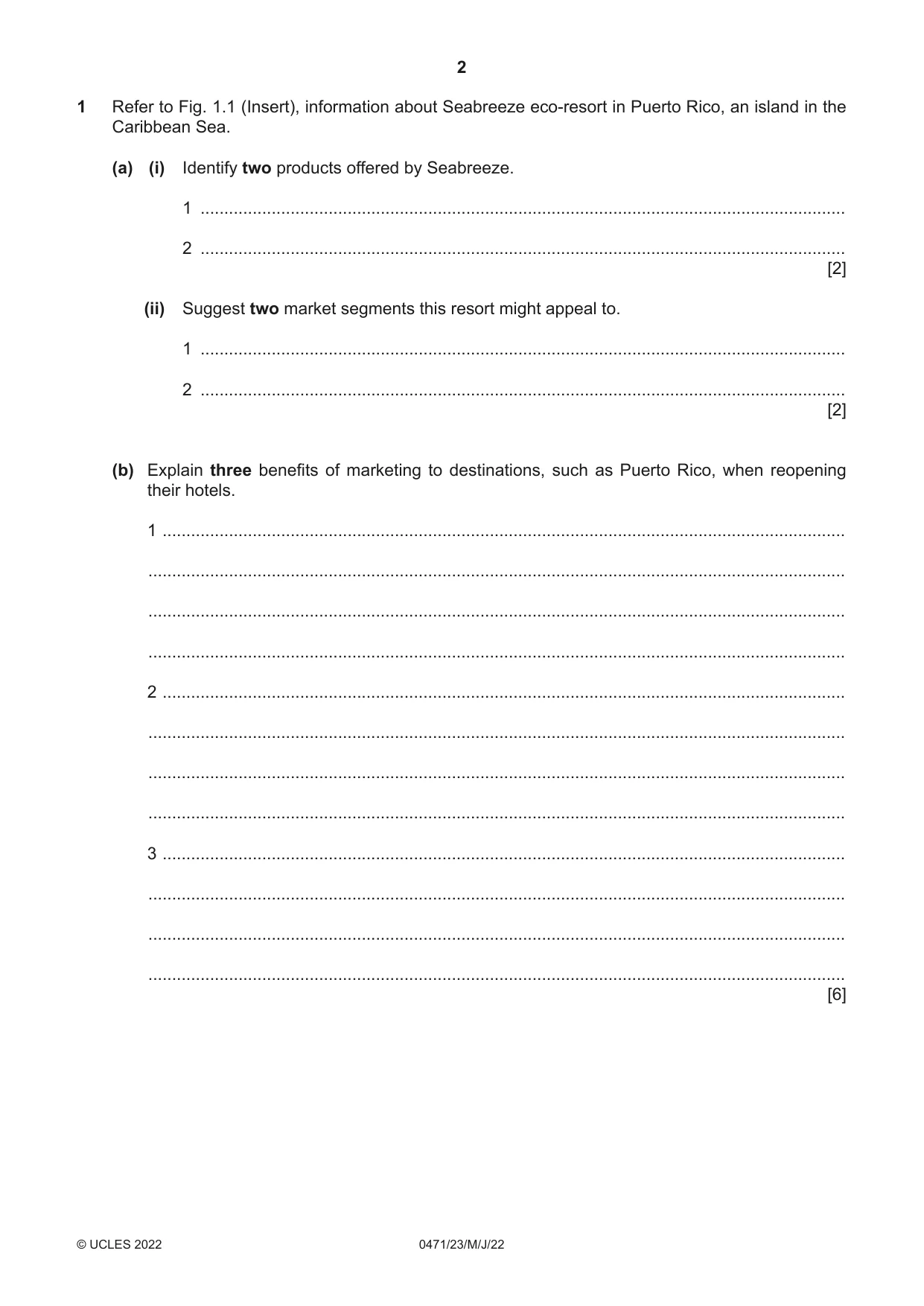 Cambridge IGCSE Travel and Tourism 0471 2022 May/June Paper 2 · Variant 3 question paper, page 2 of 16