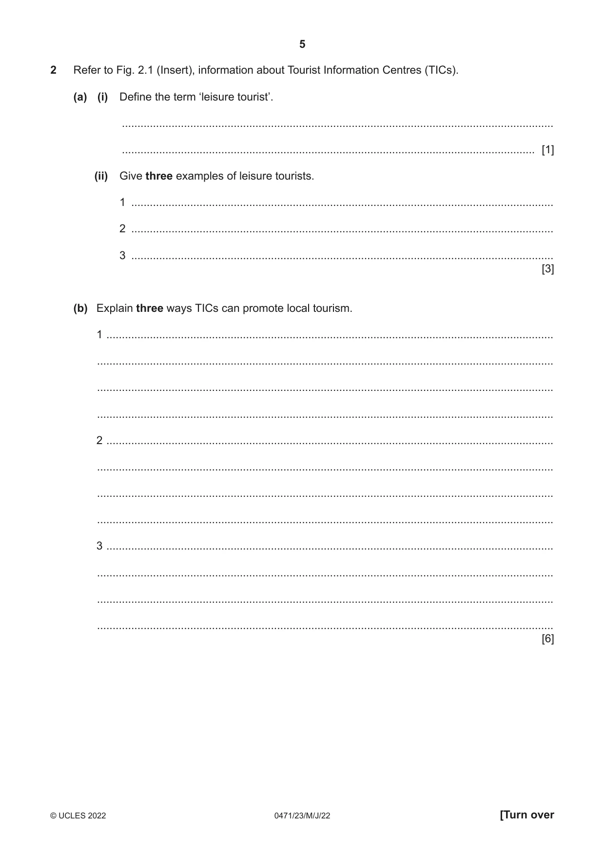 Cambridge IGCSE Travel and Tourism 0471 2022 May/June Paper 2 · Variant 3 question paper, page 5 of 16