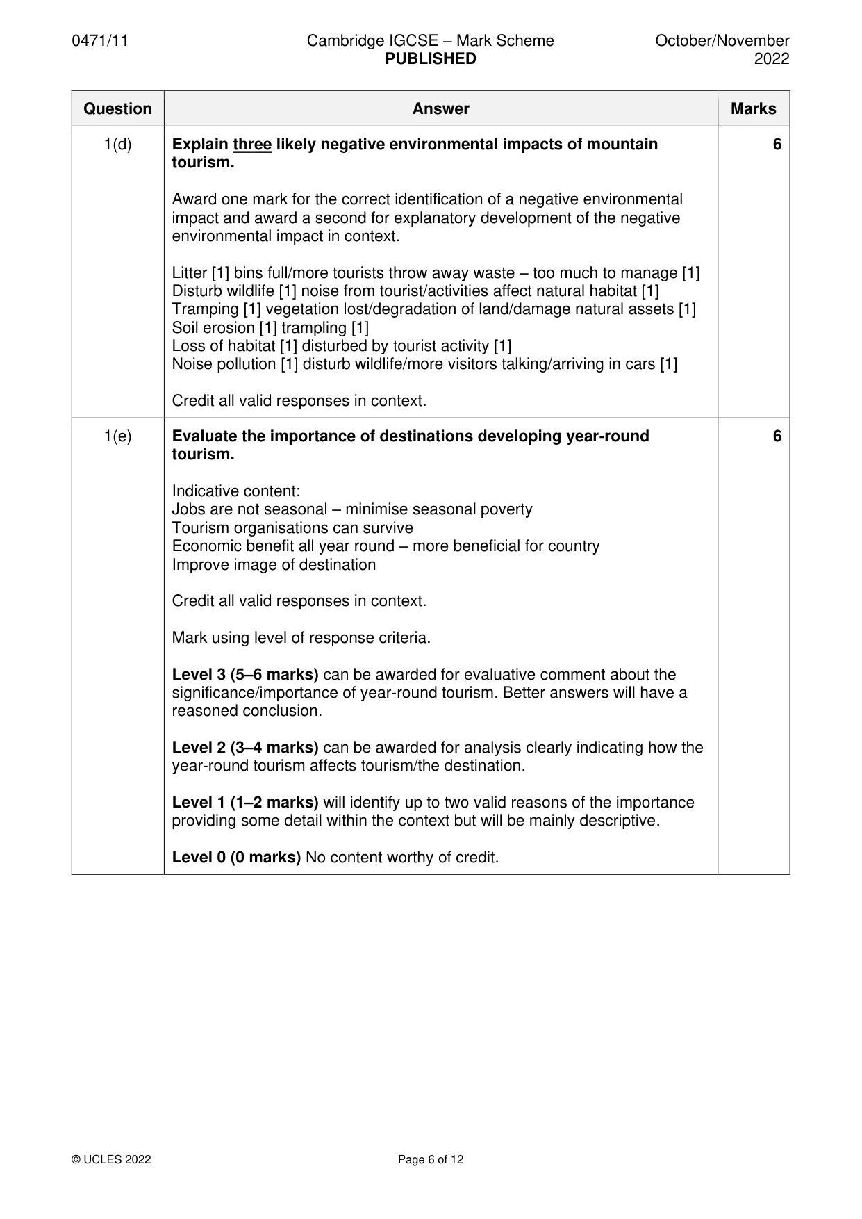 Mark scheme, page 6 of 12