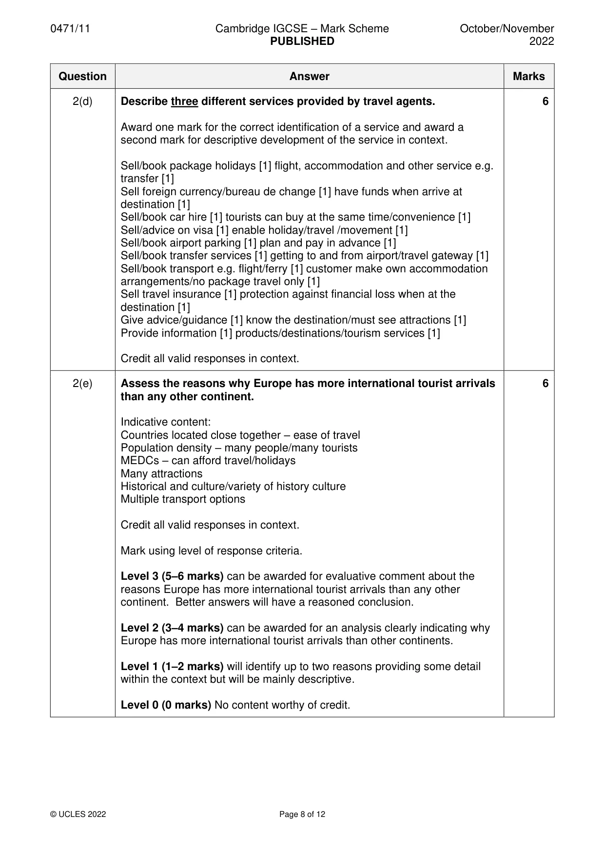 Mark scheme, page 8 of 12