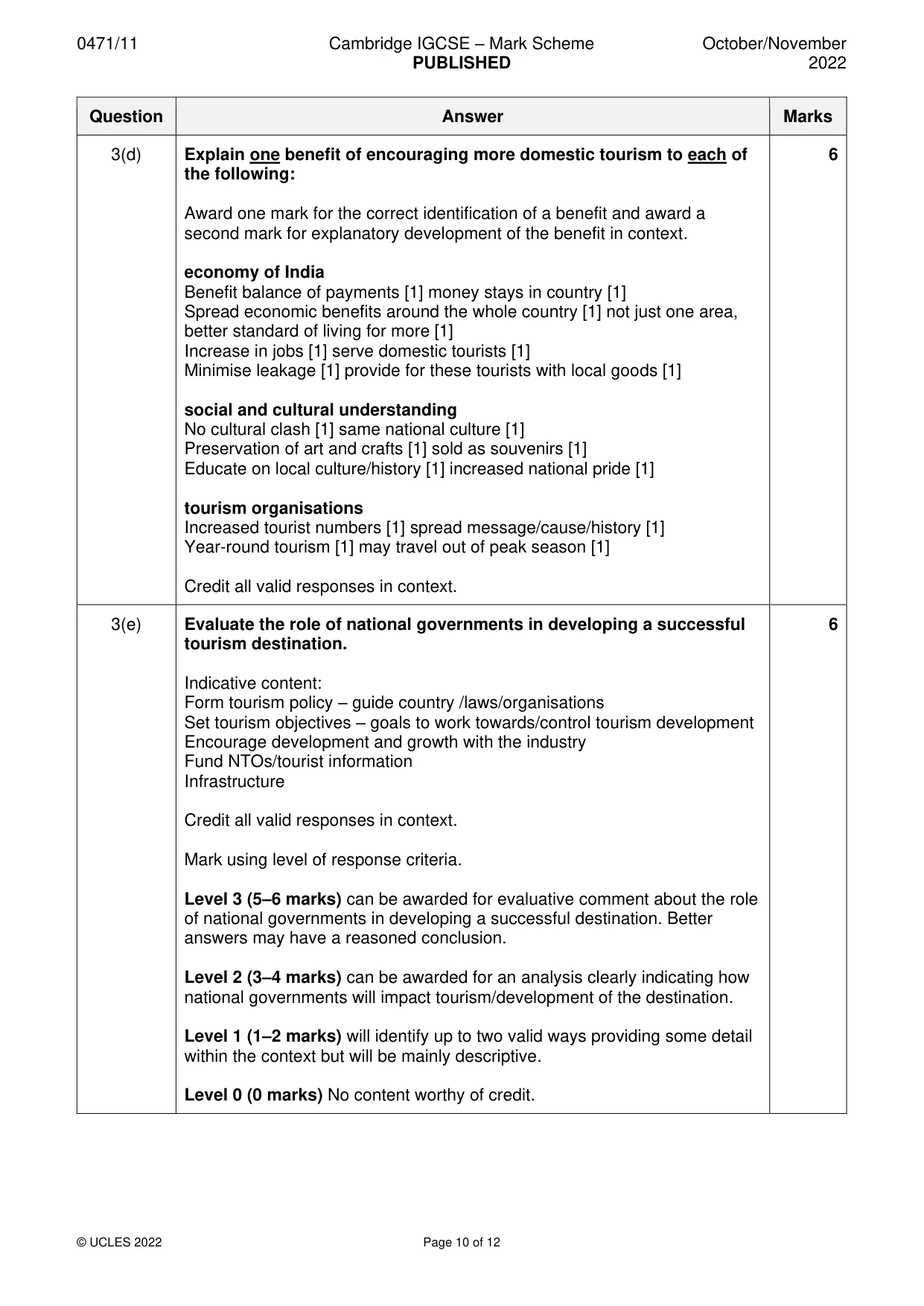 Mark scheme, page 10 of 12