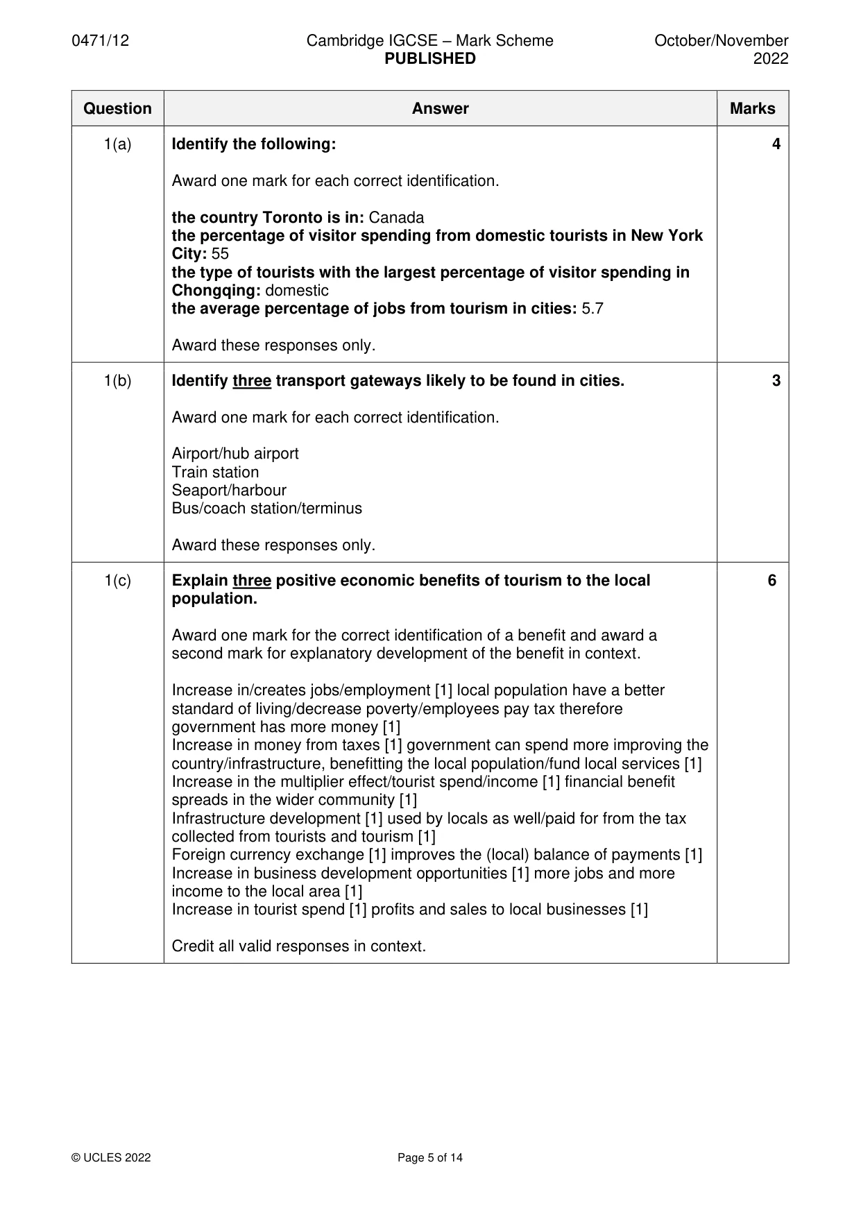 Mark scheme, page 5 of 14