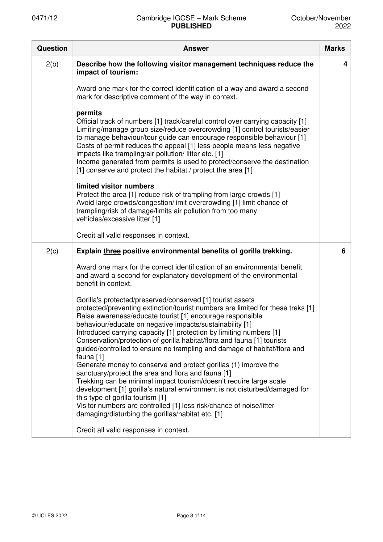 Mark scheme, page 8 of 14