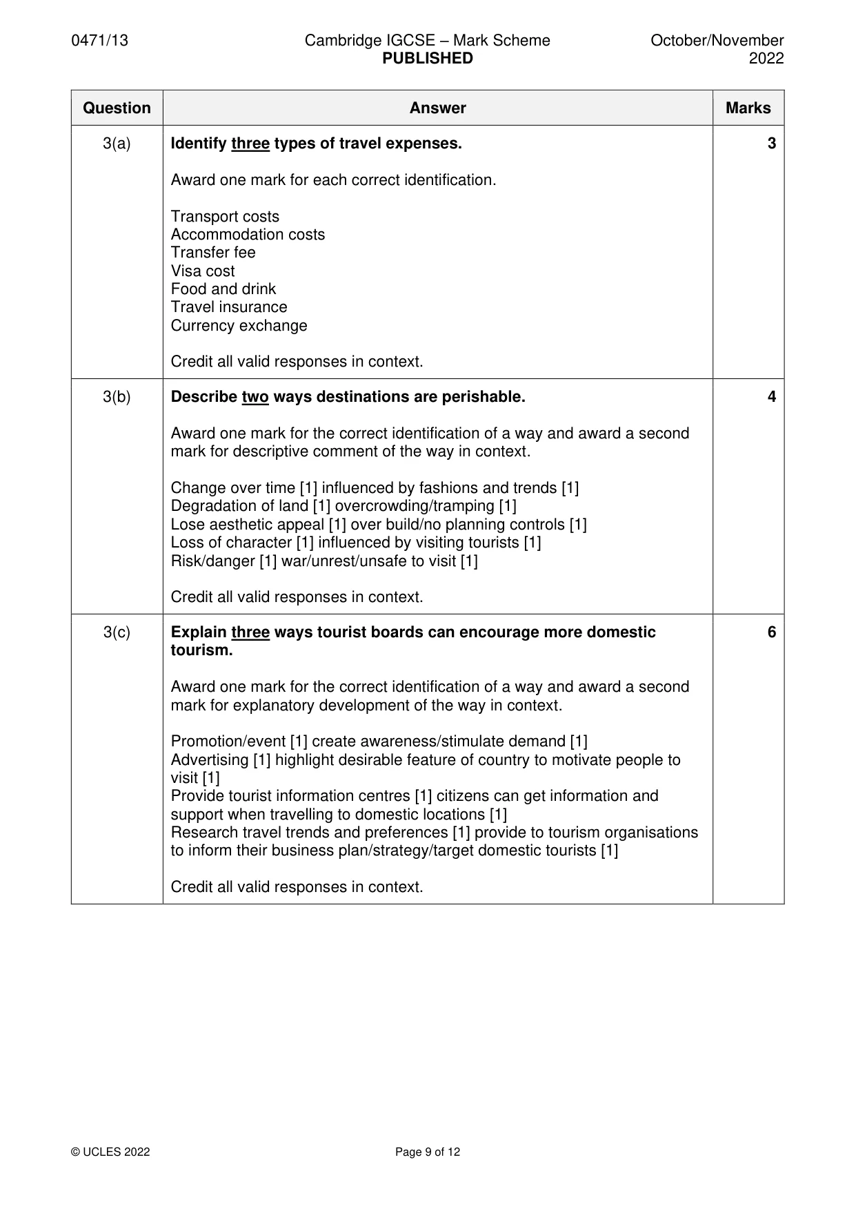 Mark scheme, page 9 of 12