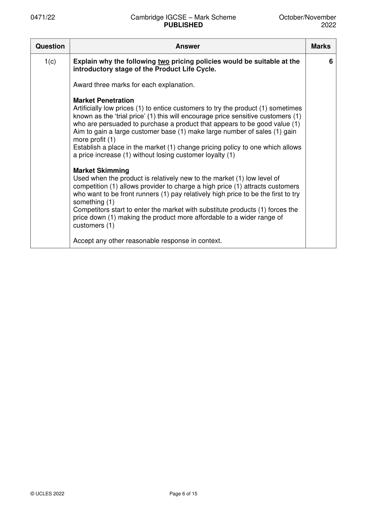 Mark scheme, page 6 of 15