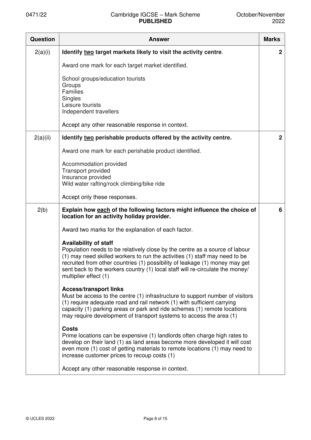 Mark scheme, page 8 of 15
