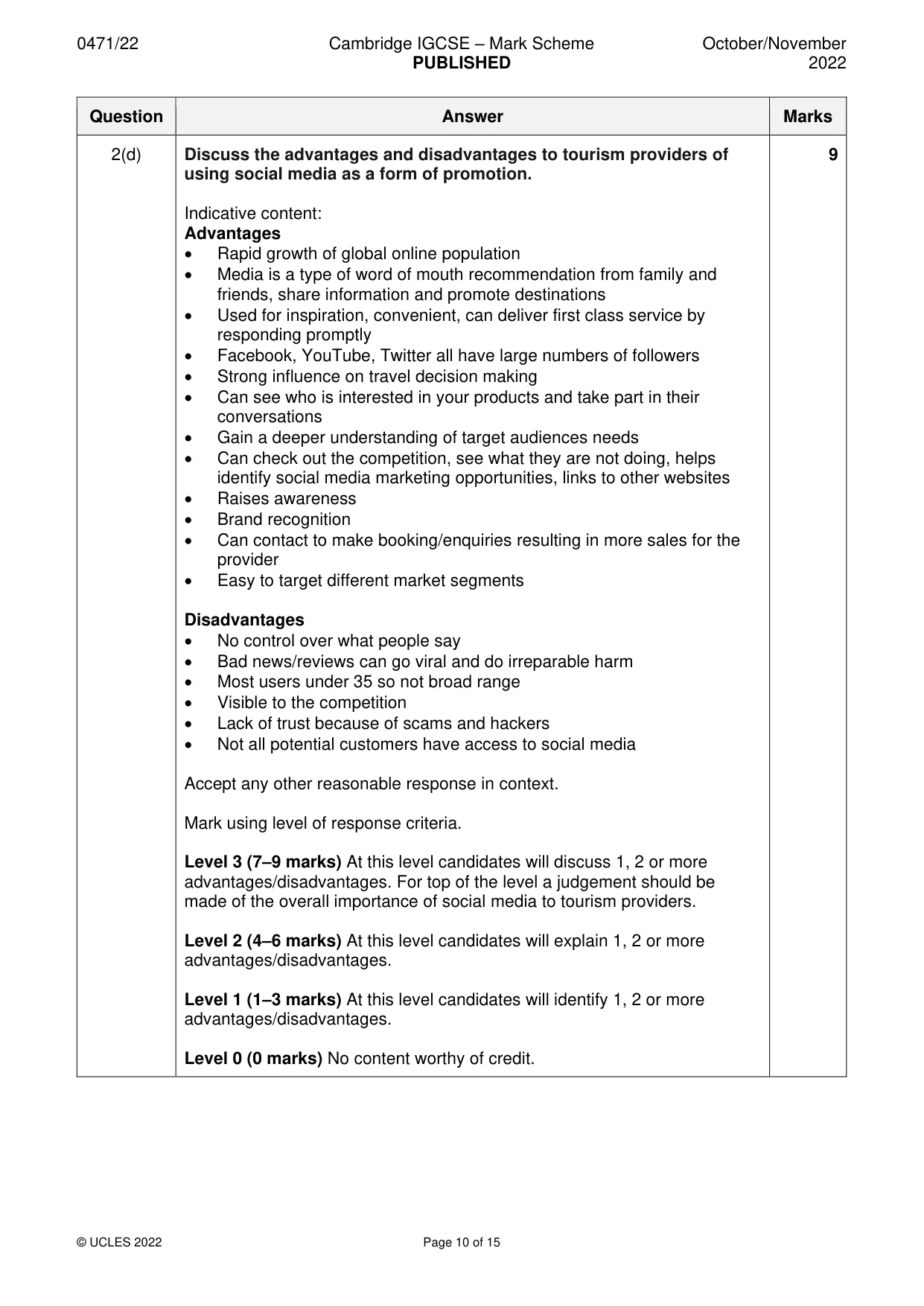Mark scheme, page 10 of 15