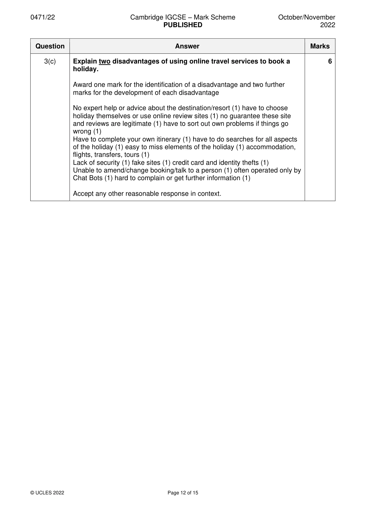 Mark scheme, page 12 of 15