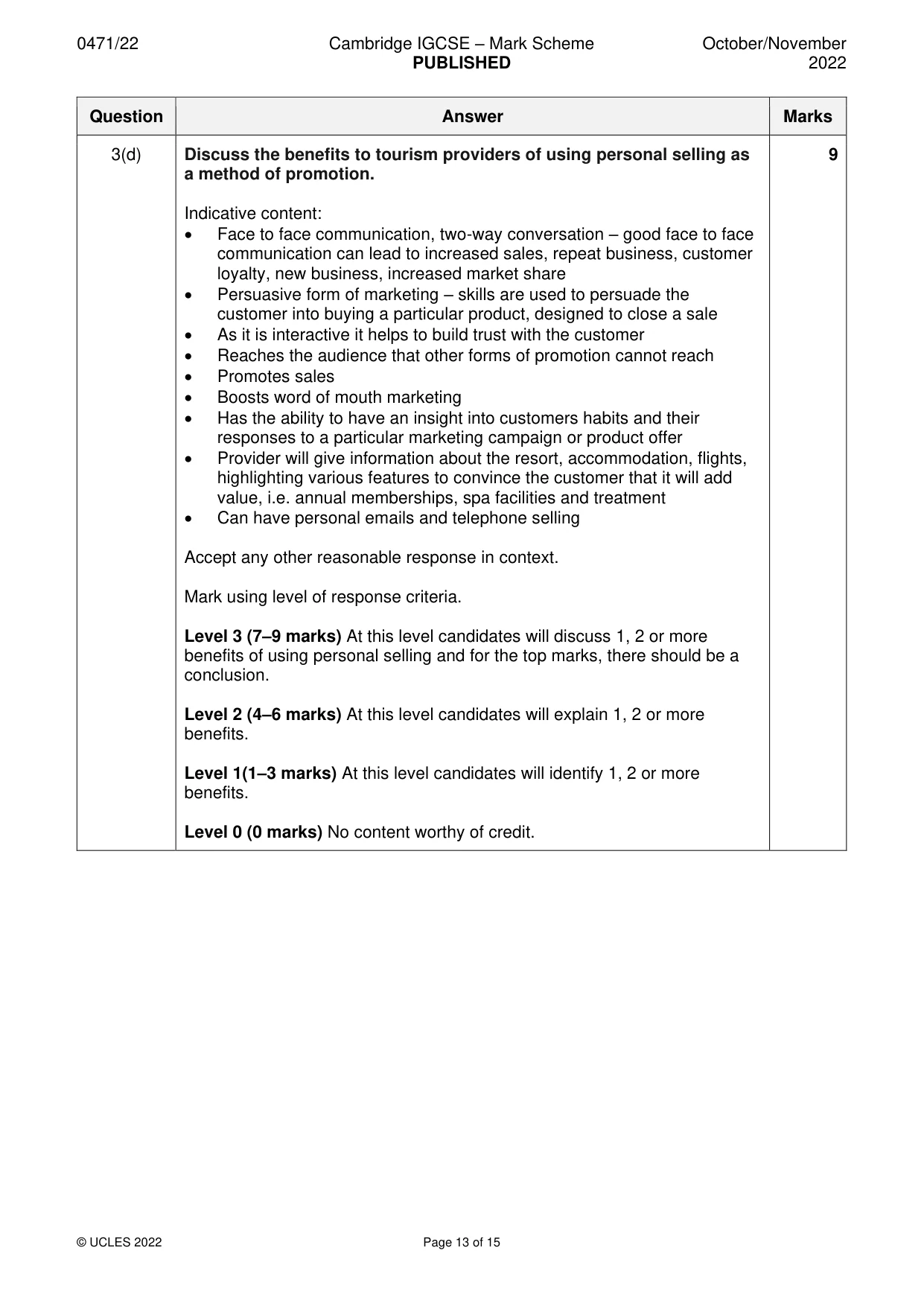Mark scheme, page 13 of 15