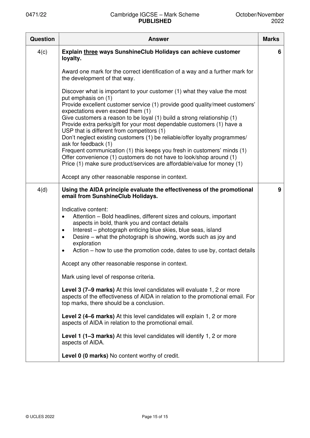 Mark scheme, page 15 of 15
