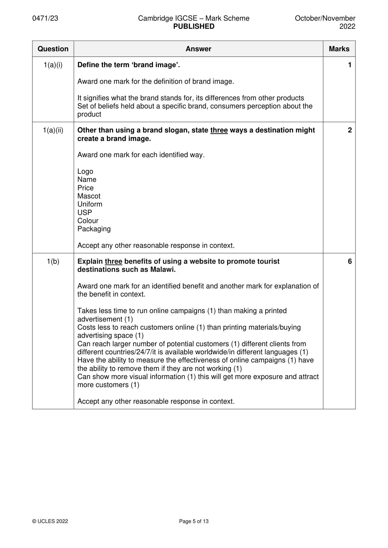 Mark scheme, page 5 of 13