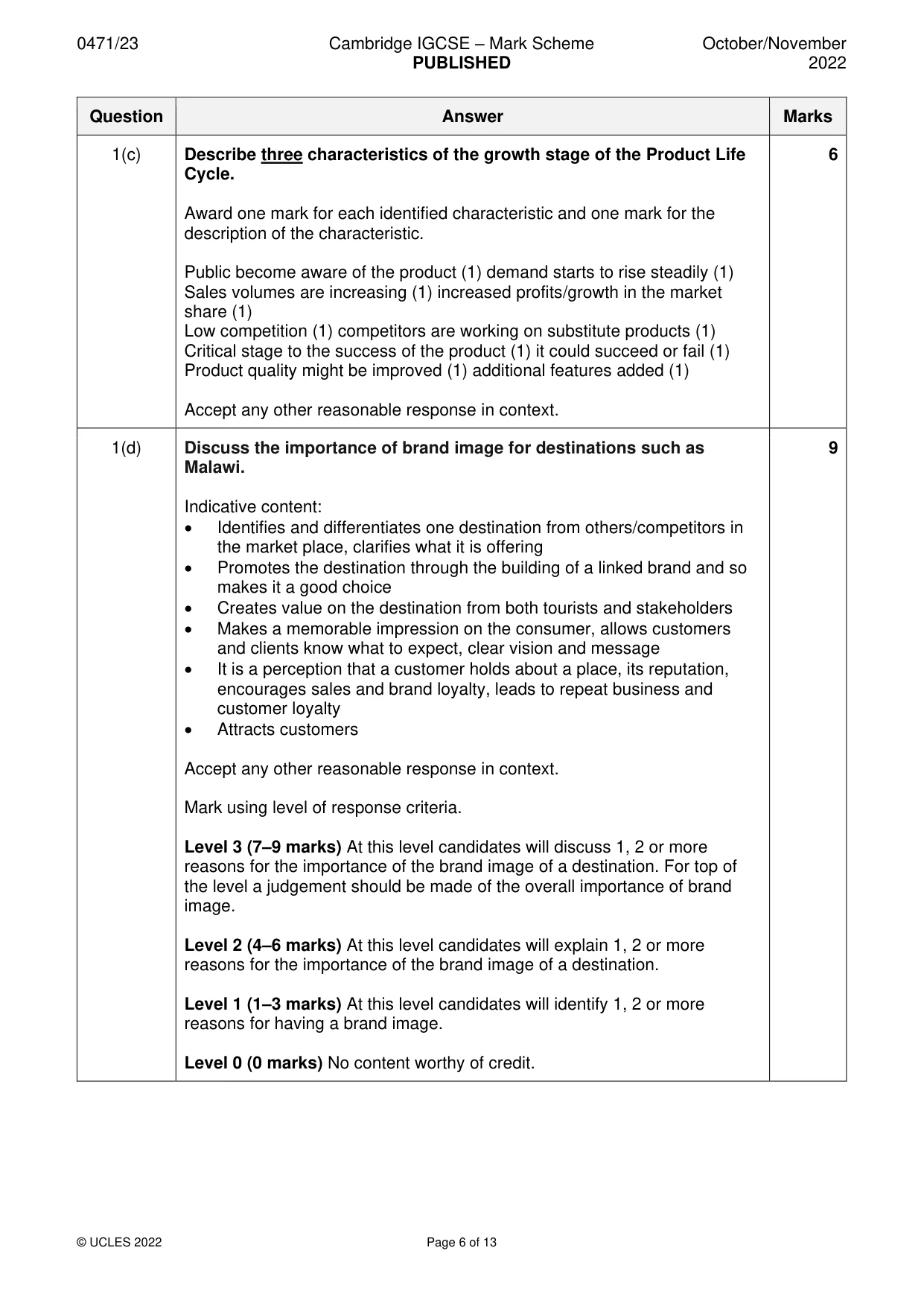 Mark scheme, page 6 of 13