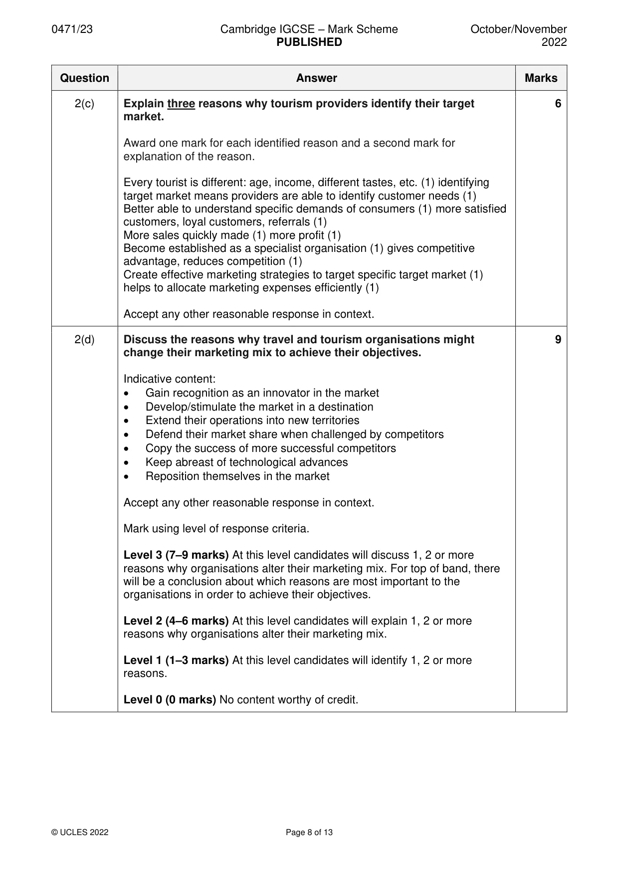 Mark scheme, page 8 of 13