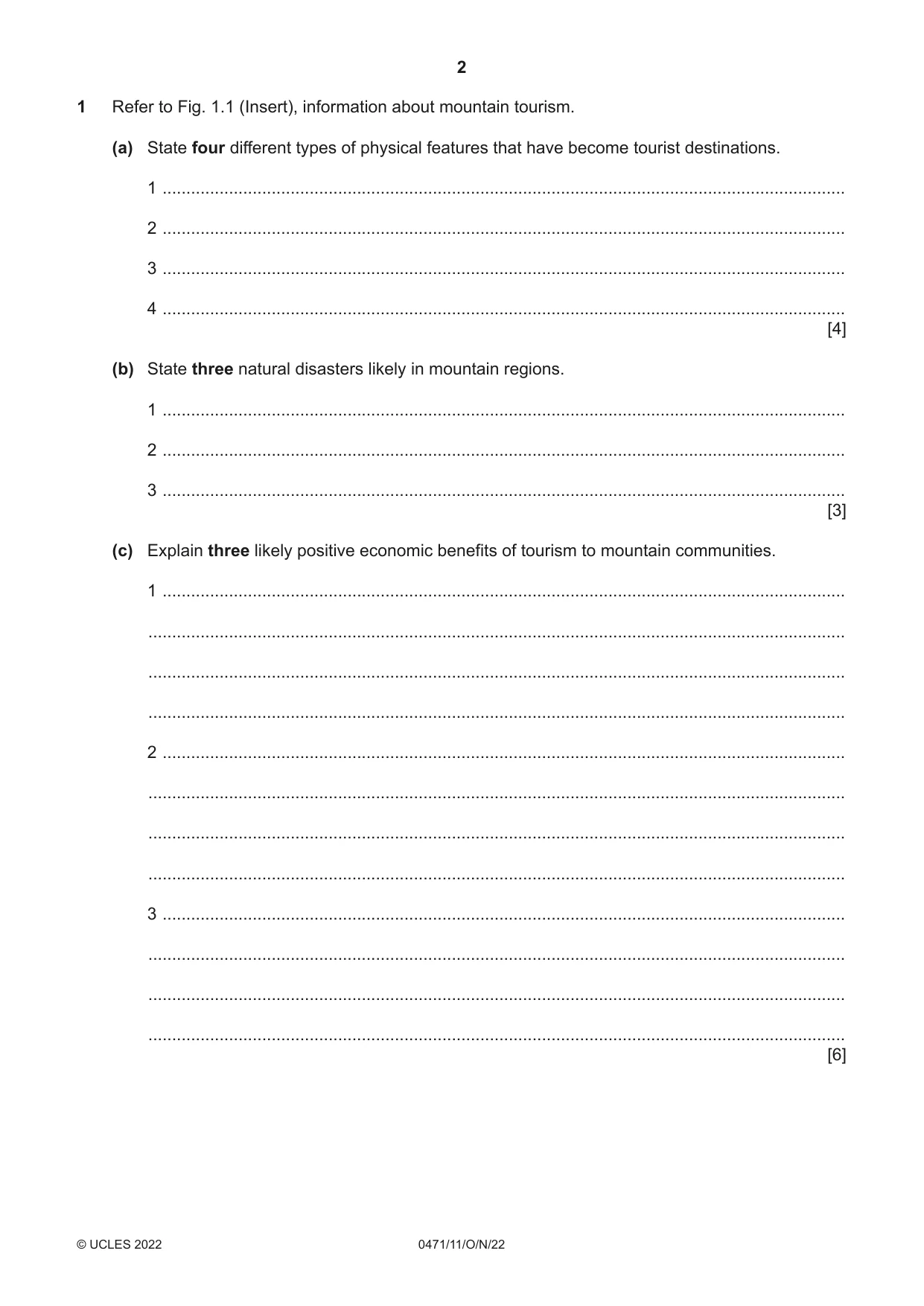 Cambridge IGCSE Travel and Tourism 0471 2022 Oct/Nov Paper 1 · Variant 1 question paper, page 2 of 12
