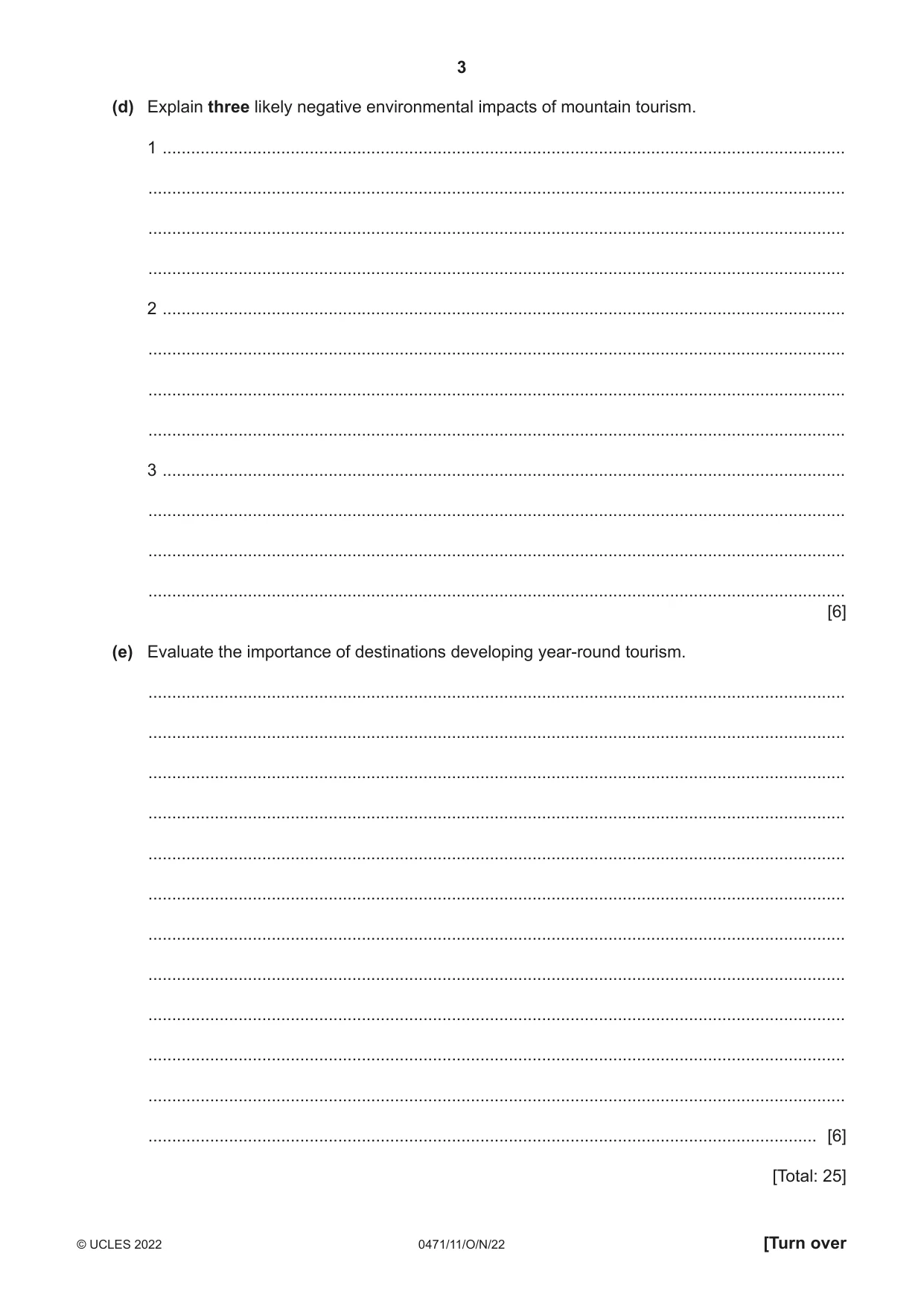 Cambridge IGCSE Travel and Tourism 0471 2022 Oct/Nov Paper 1 · Variant 1 question paper, page 3 of 12