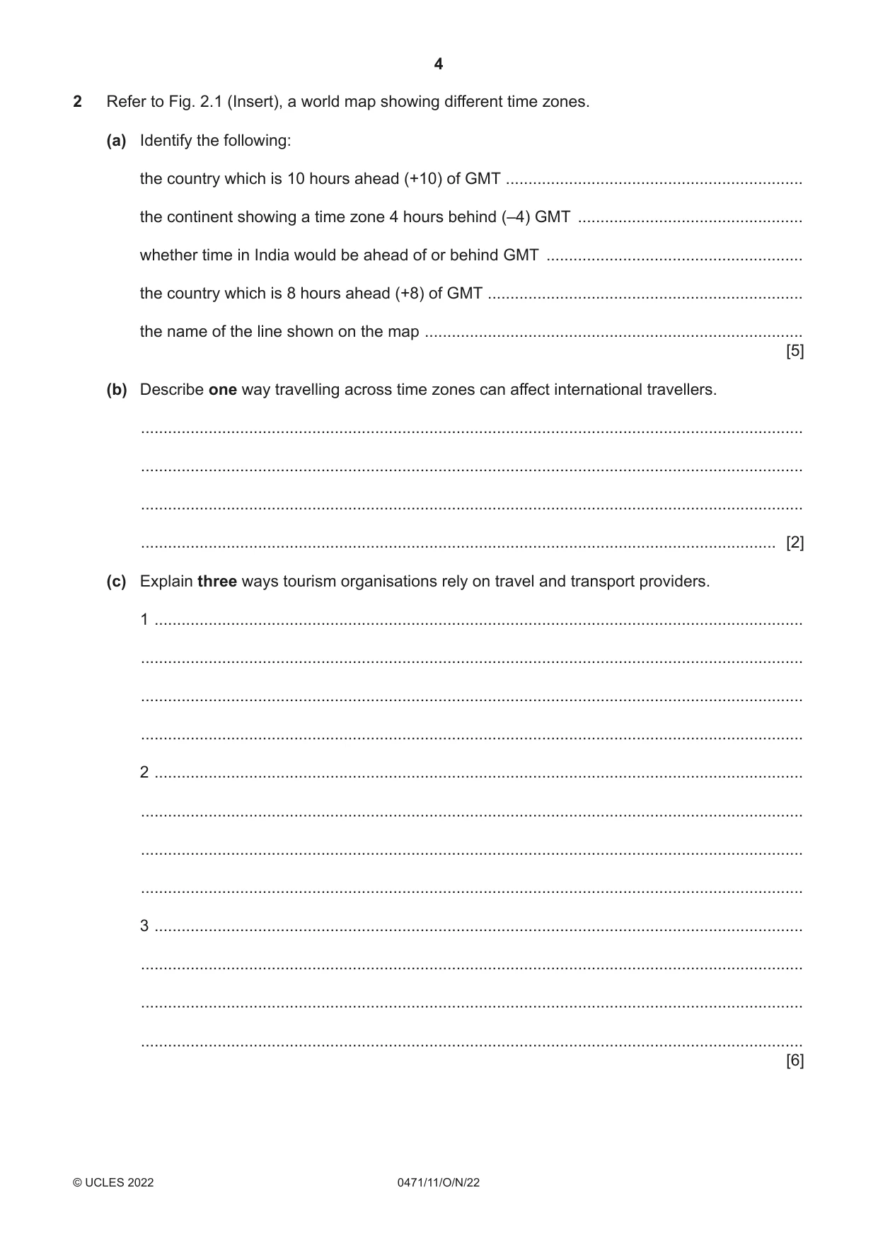 Cambridge IGCSE Travel and Tourism 0471 2022 Oct/Nov Paper 1 · Variant 1 question paper, page 4 of 12