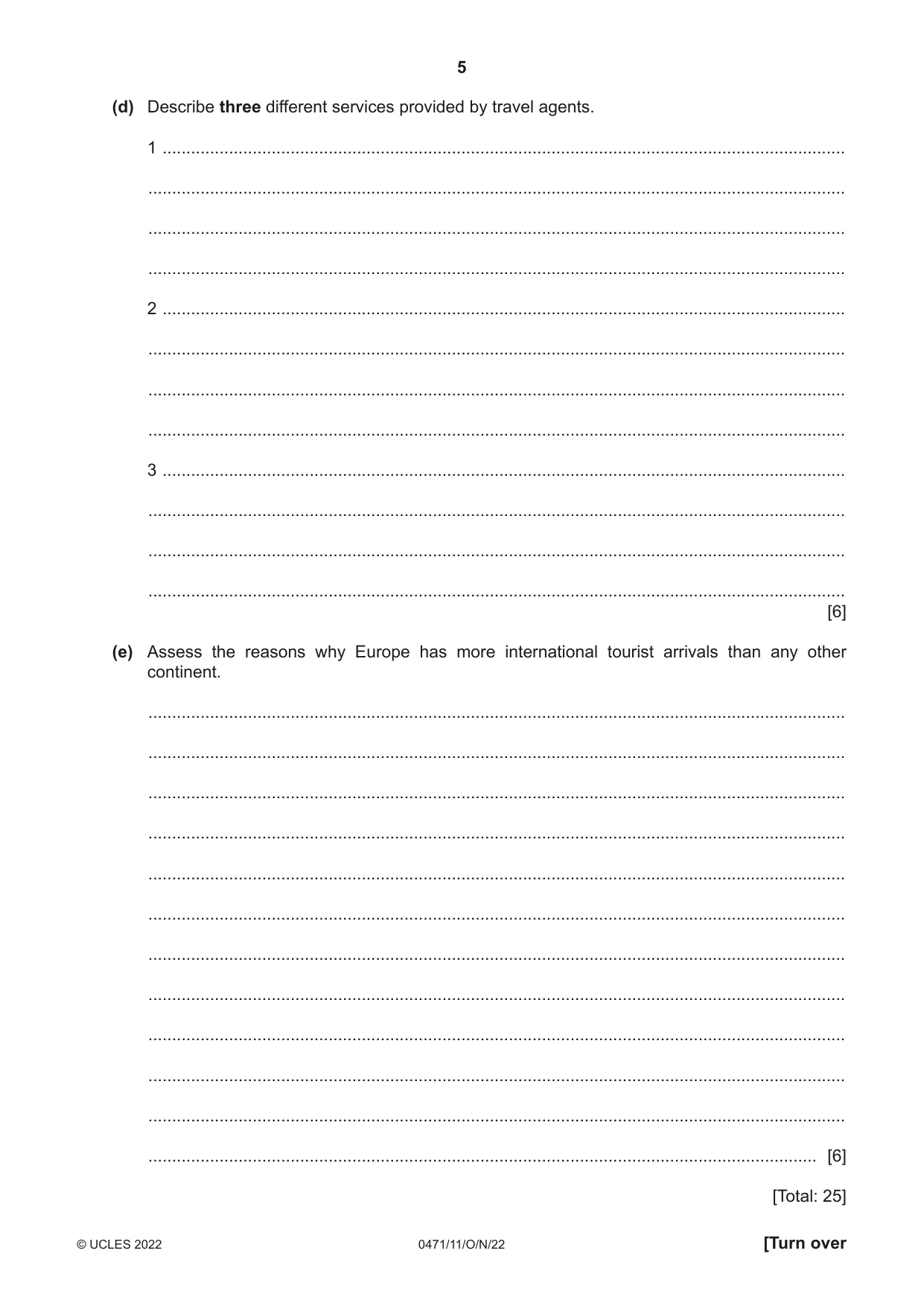 Cambridge IGCSE Travel and Tourism 0471 2022 Oct/Nov Paper 1 · Variant 1 question paper, page 5 of 12