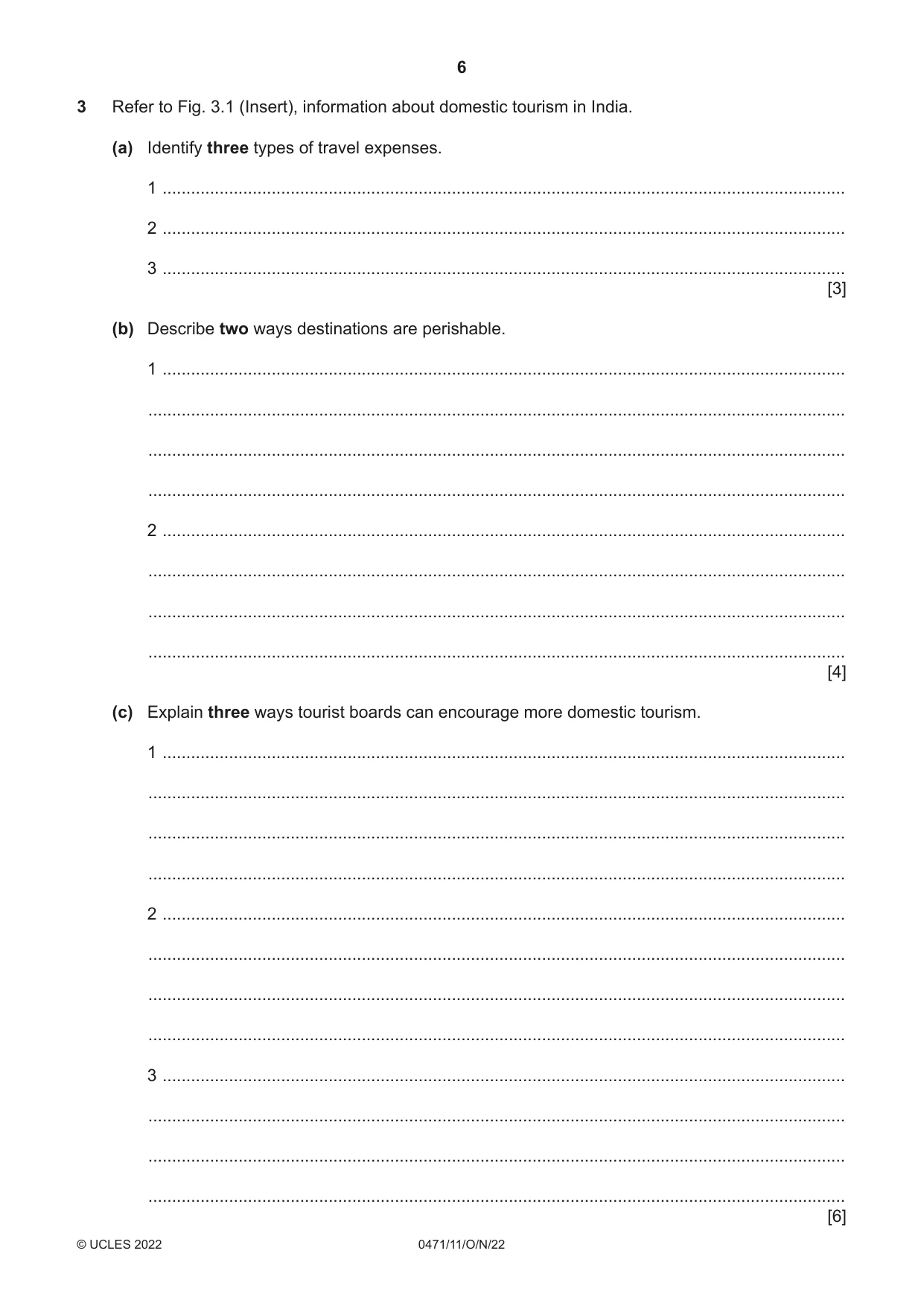 Cambridge IGCSE Travel and Tourism 0471 2022 Oct/Nov Paper 1 · Variant 1 question paper, page 6 of 12
