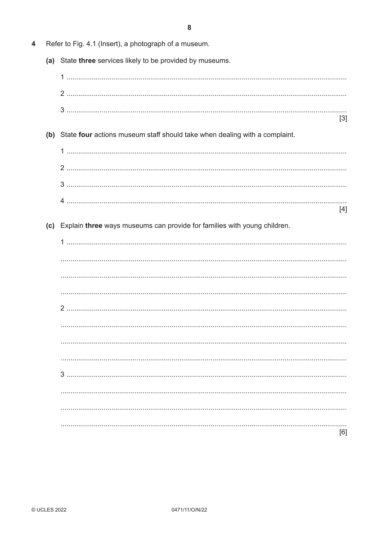 Cambridge IGCSE Travel and Tourism 0471 2022 Oct/Nov Paper 1 · Variant 1 question paper, page 8 of 12