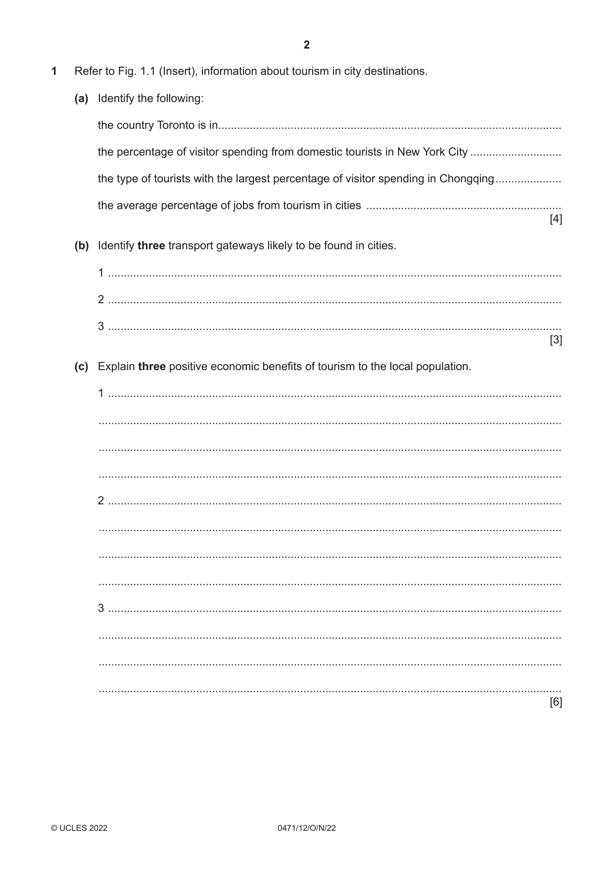 Cambridge IGCSE Travel and Tourism 0471 2022 Oct/Nov Paper 1 · Variant 2 question paper, page 2 of 12