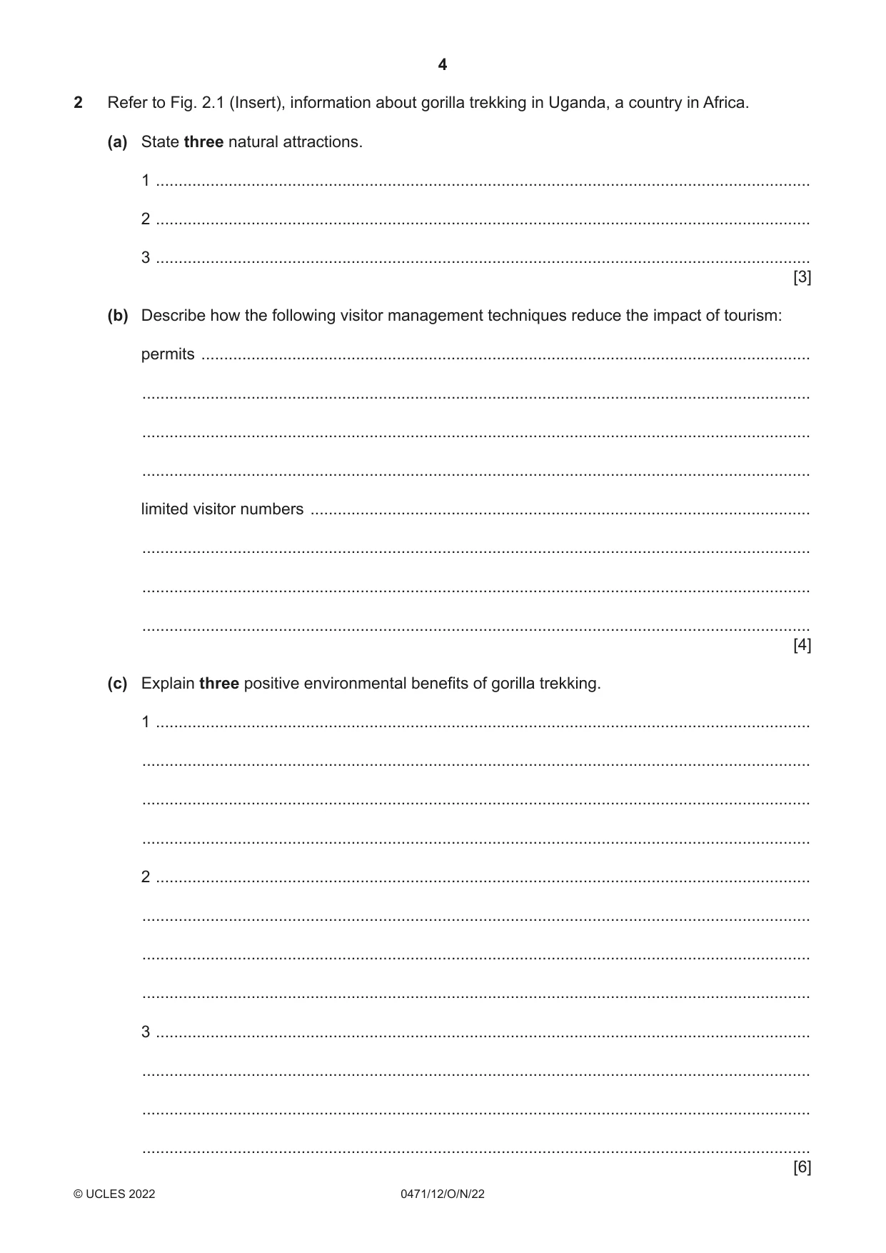 Cambridge IGCSE Travel and Tourism 0471 2022 Oct/Nov Paper 1 · Variant 2 question paper, page 4 of 12
