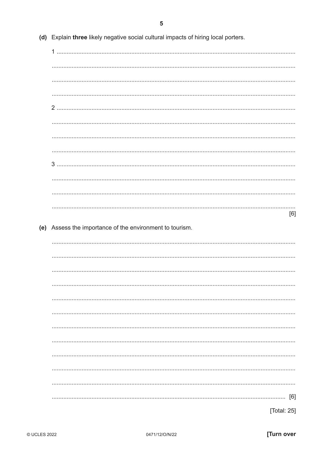 Cambridge IGCSE Travel and Tourism 0471 2022 Oct/Nov Paper 1 · Variant 2 question paper, page 5 of 12