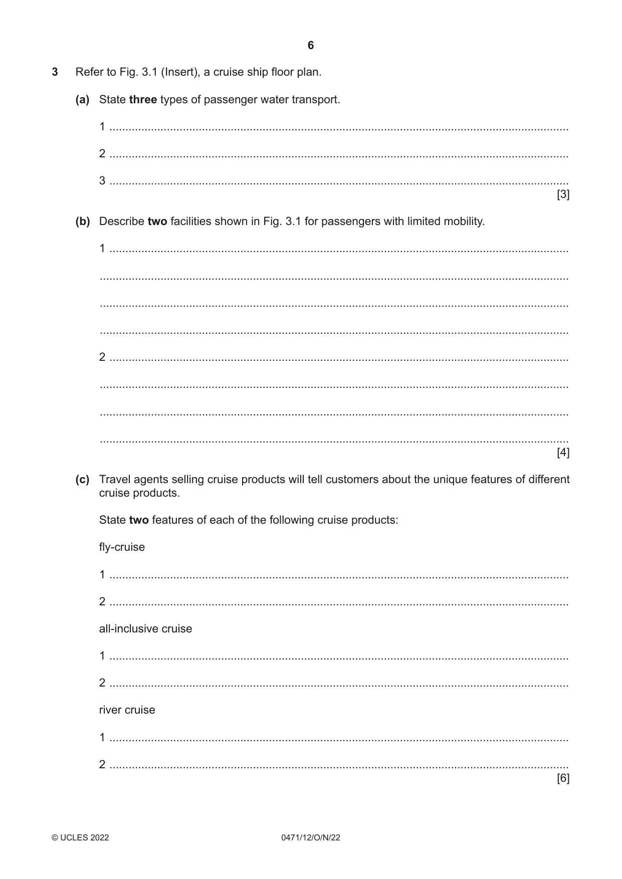 Cambridge IGCSE Travel and Tourism 0471 2022 Oct/Nov Paper 1 · Variant 2 question paper, page 6 of 12