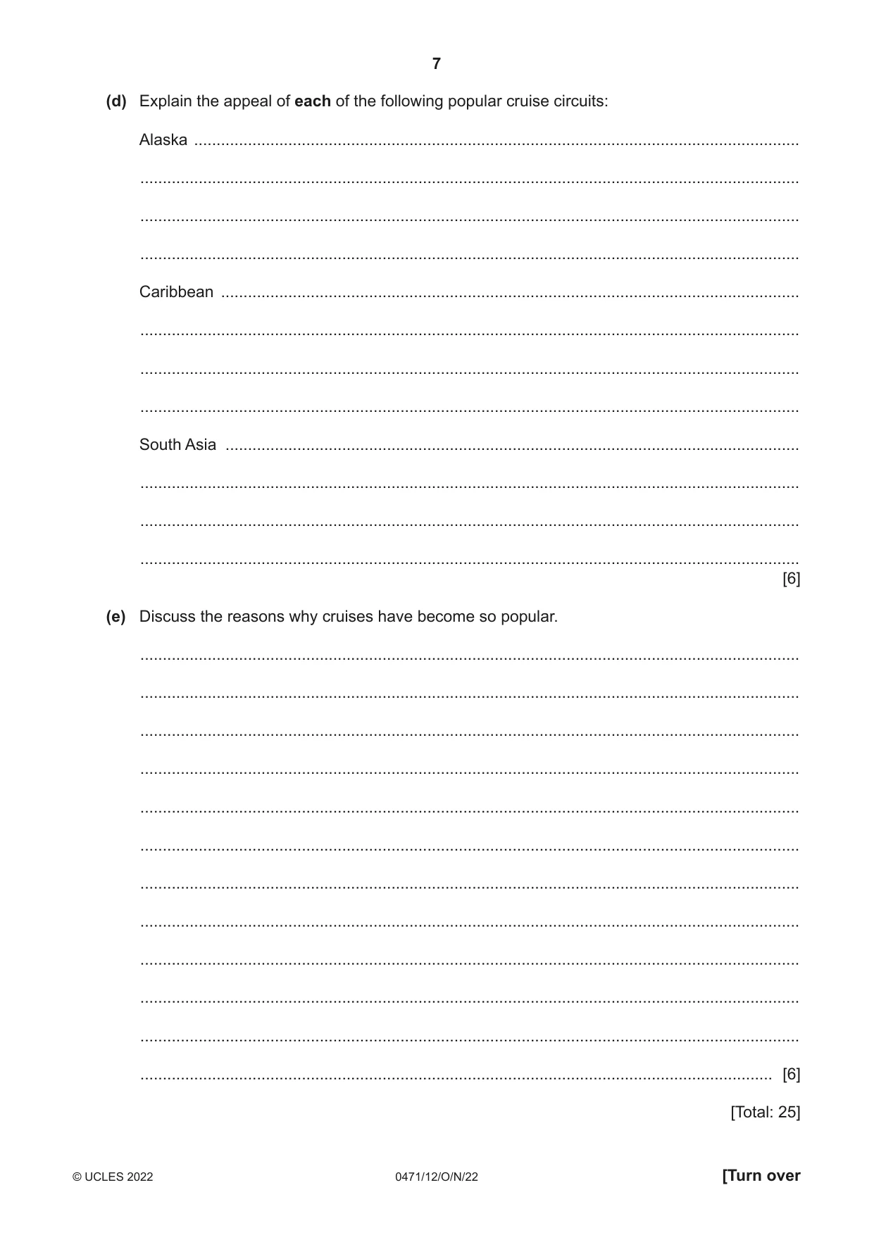 Cambridge IGCSE Travel and Tourism 0471 2022 Oct/Nov Paper 1 · Variant 2 question paper, page 7 of 12