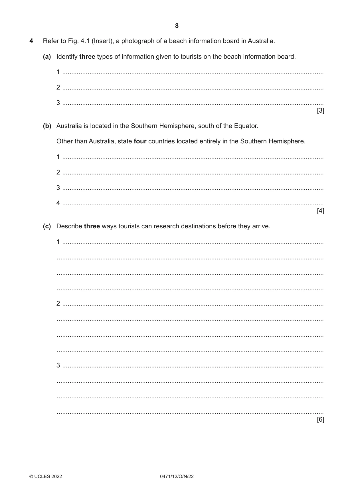 Cambridge IGCSE Travel and Tourism 0471 2022 Oct/Nov Paper 1 · Variant 2 question paper, page 8 of 12
