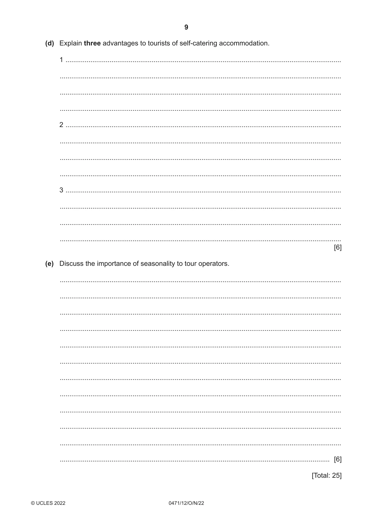 Cambridge IGCSE Travel and Tourism 0471 2022 Oct/Nov Paper 1 · Variant 2 question paper, page 9 of 12