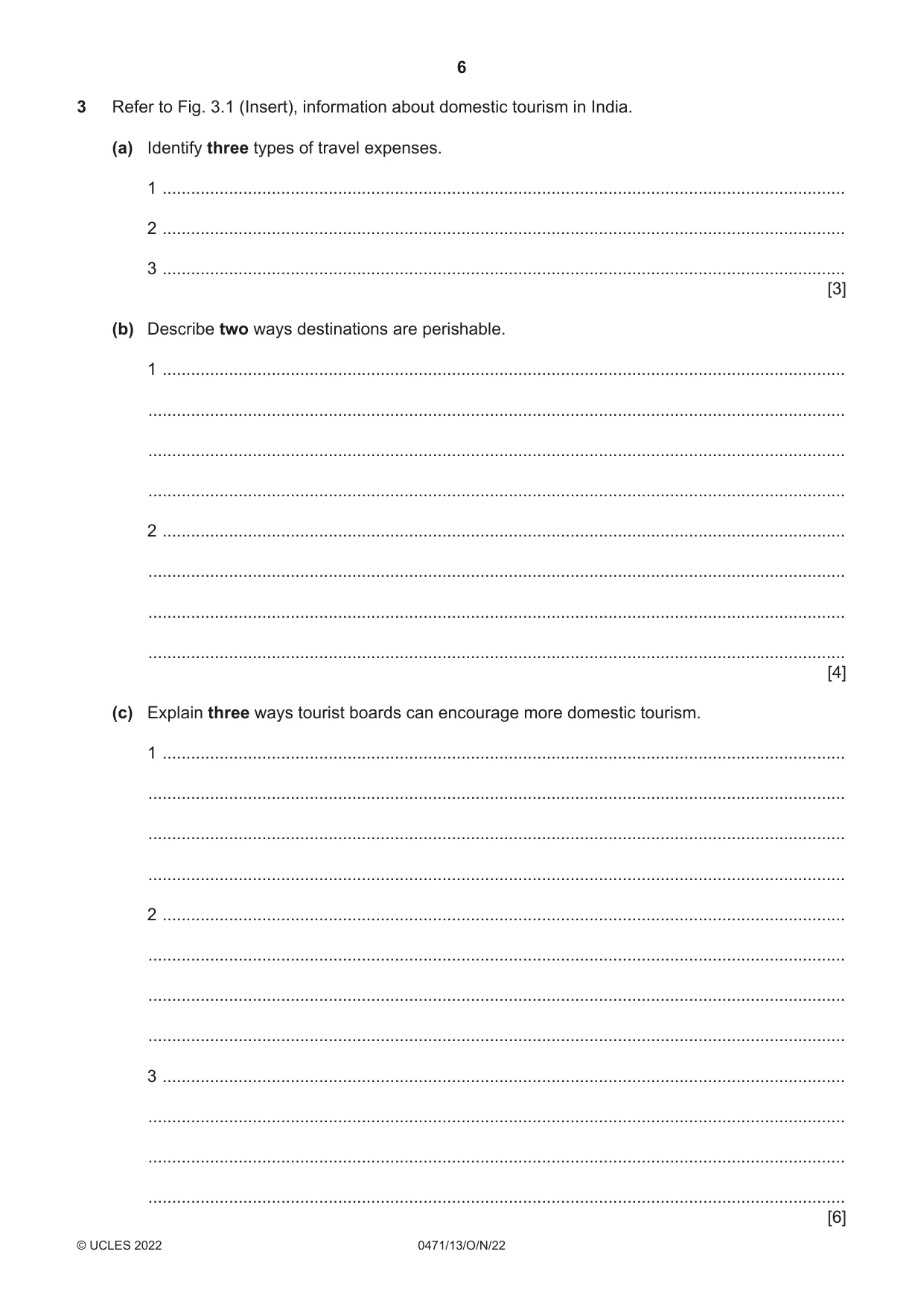 Cambridge IGCSE Travel and Tourism 0471 2022 Oct/Nov Paper 1 · Variant 3 question paper, page 6 of 12