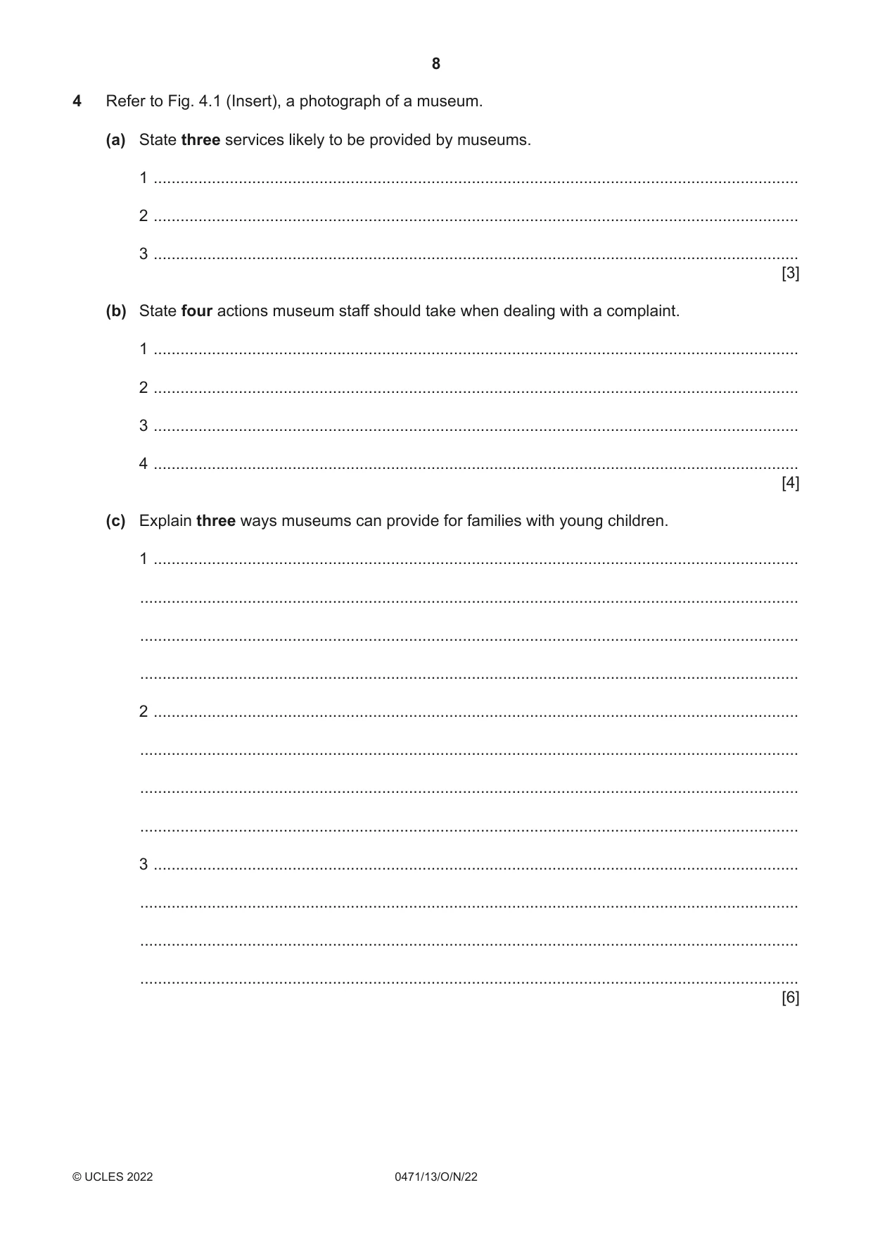Cambridge IGCSE Travel and Tourism 0471 2022 Oct/Nov Paper 1 · Variant 3 question paper, page 8 of 12
