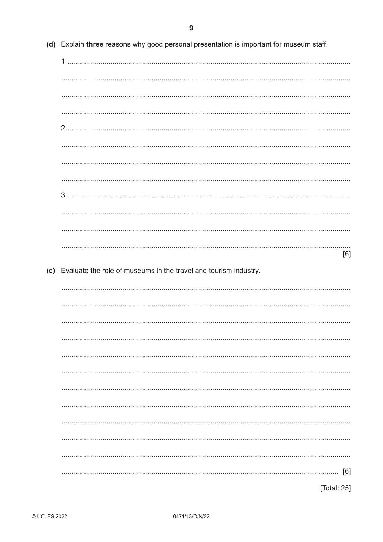 Cambridge IGCSE Travel and Tourism 0471 2022 Oct/Nov Paper 1 · Variant 3 question paper, page 9 of 12