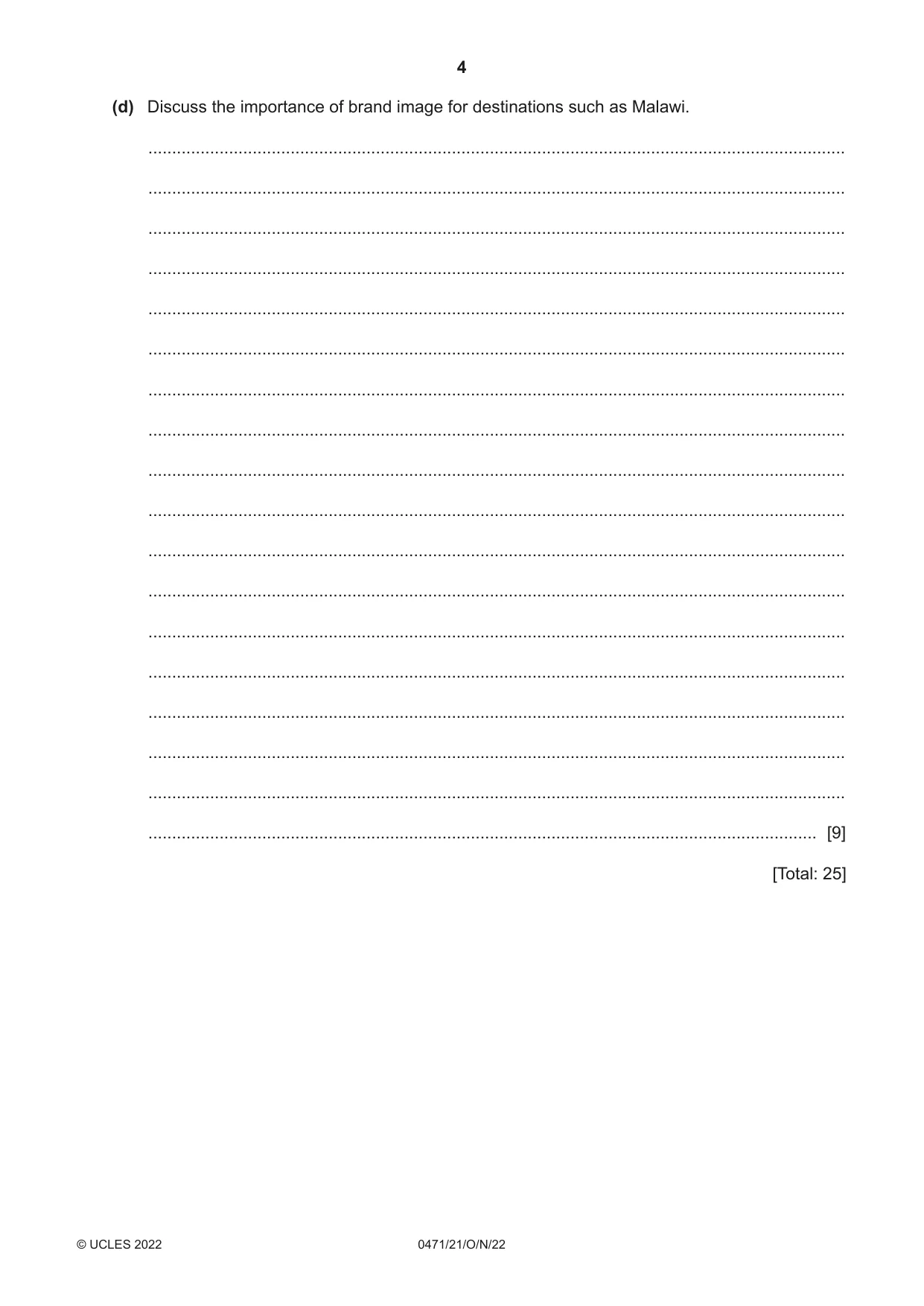 Cambridge IGCSE Travel and Tourism 0471 2022 Oct/Nov Paper 2 · Variant 1 question paper, page 4 of 16