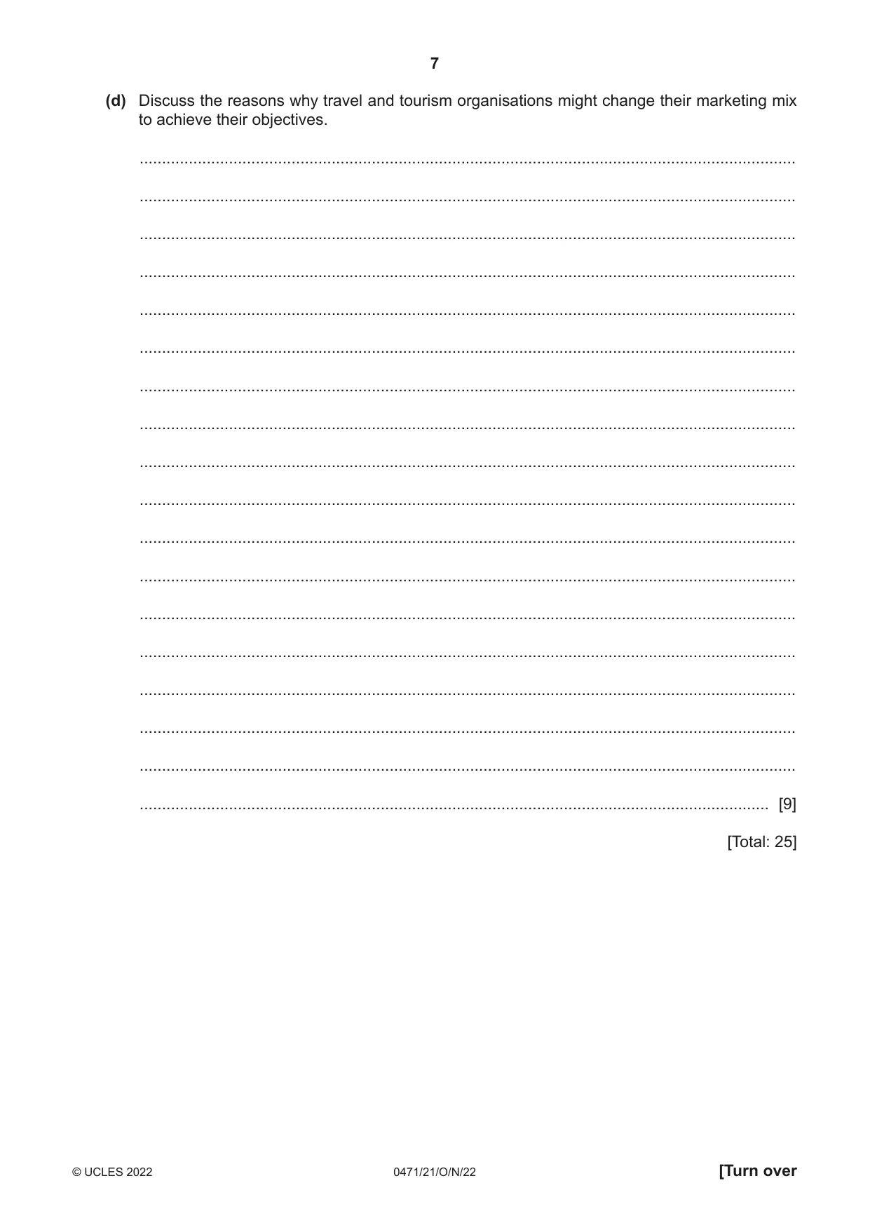 Cambridge IGCSE Travel and Tourism 0471 2022 Oct/Nov Paper 2 · Variant 1 question paper, page 7 of 16