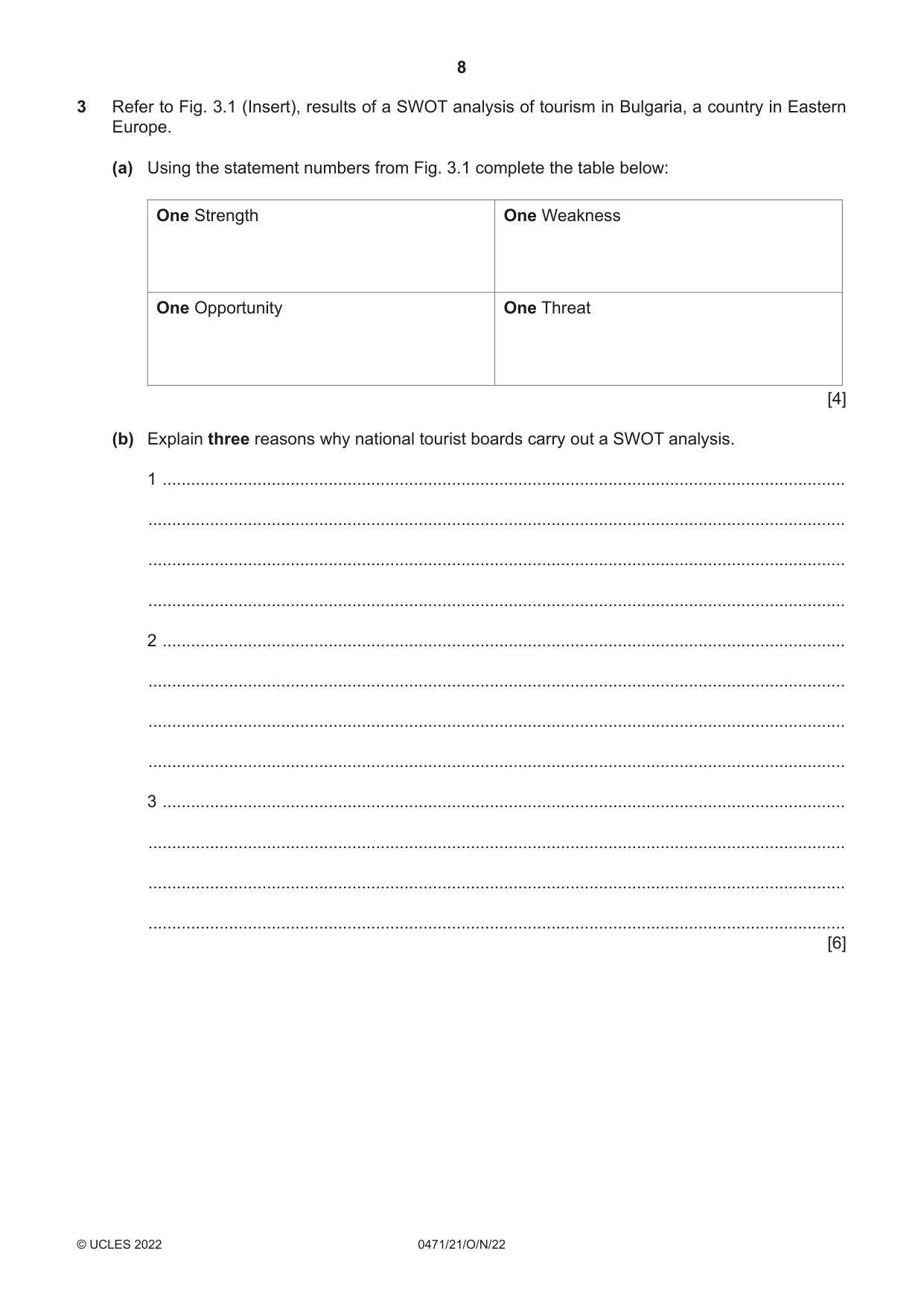 Cambridge IGCSE Travel and Tourism 0471 2022 Oct/Nov Paper 2 · Variant 1 question paper, page 8 of 16