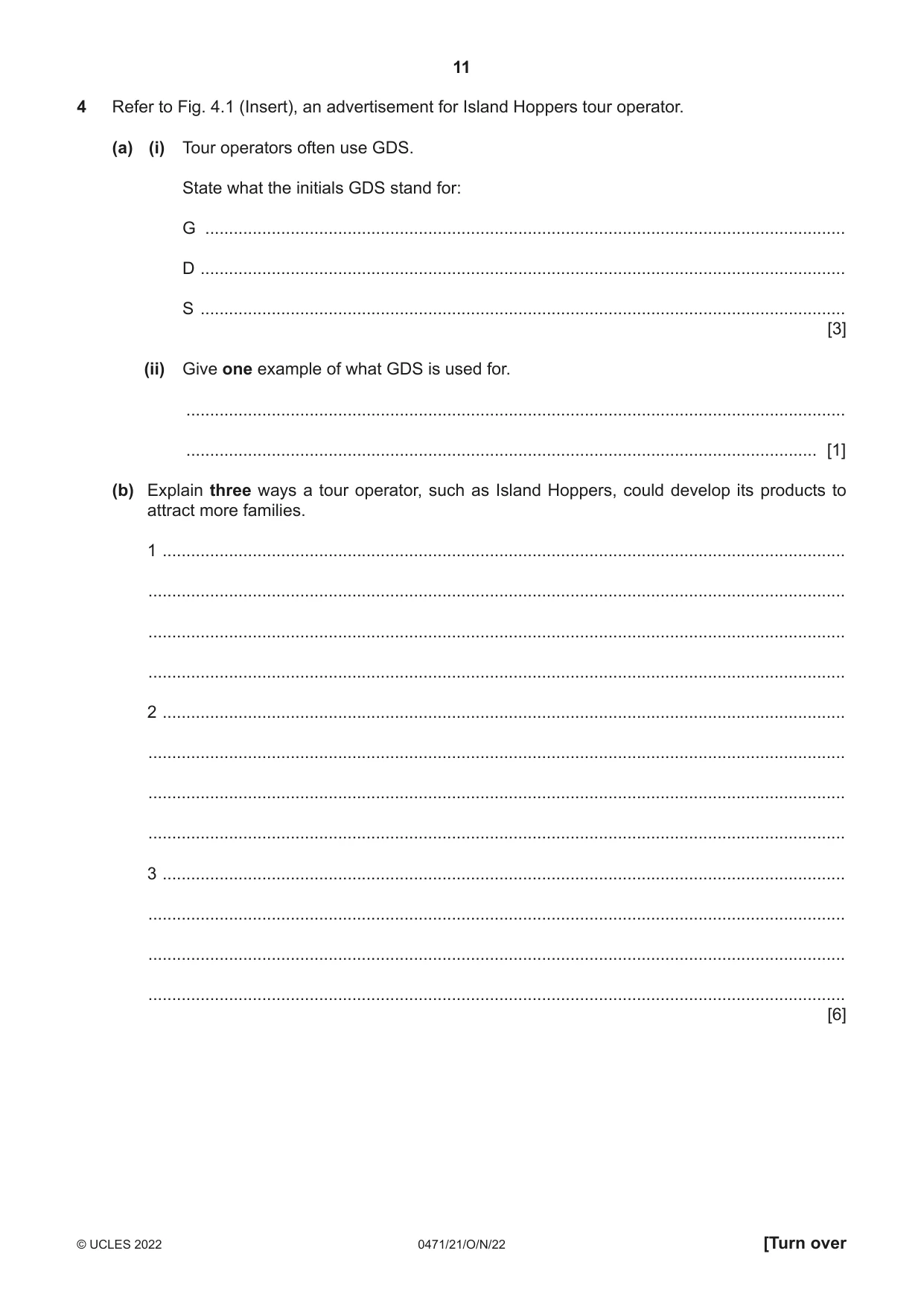 Cambridge IGCSE Travel and Tourism 0471 2022 Oct/Nov Paper 2 · Variant 1 question paper, page 11 of 16