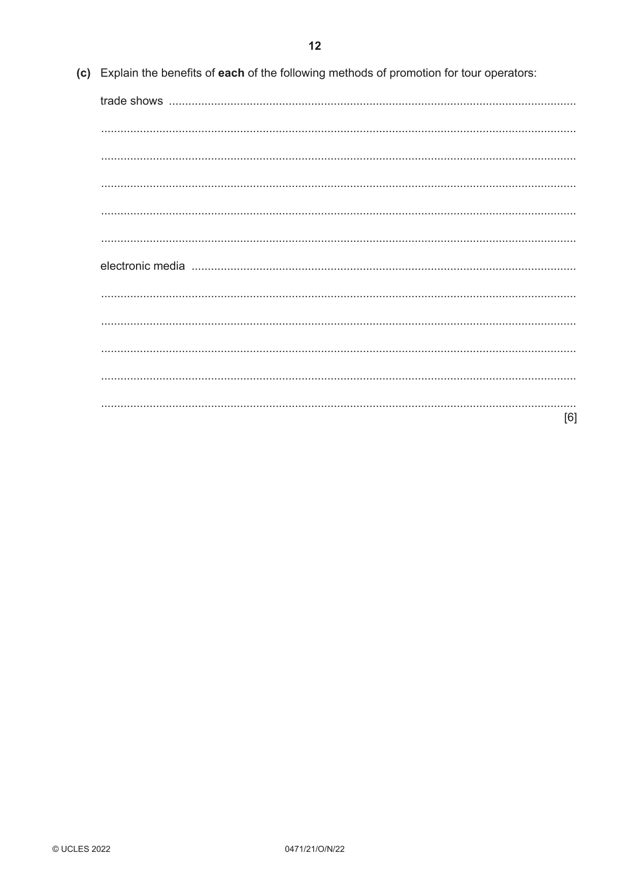 Cambridge IGCSE Travel and Tourism 0471 2022 Oct/Nov Paper 2 · Variant 1 question paper, page 12 of 16