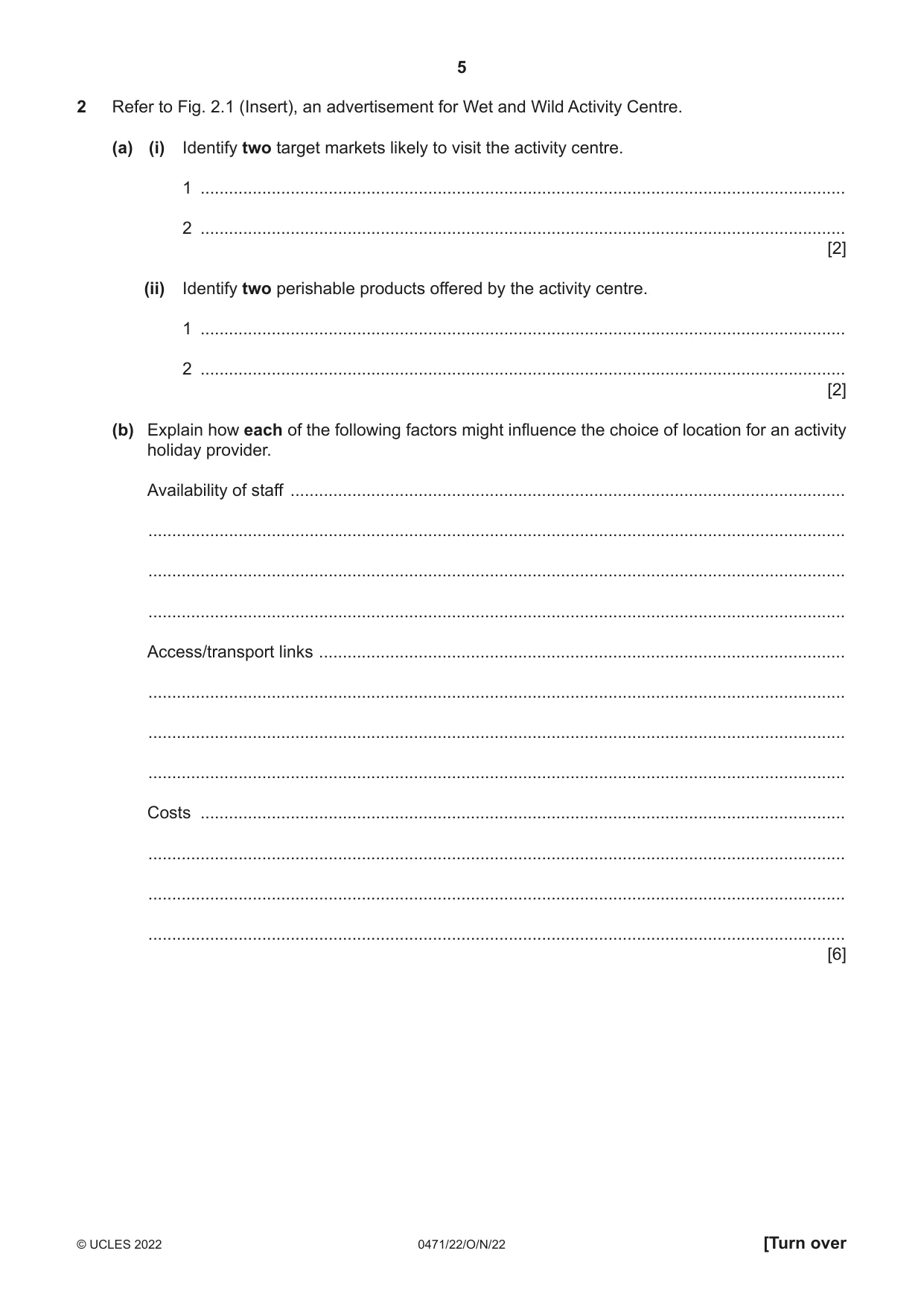 Cambridge IGCSE Travel and Tourism 0471 2022 Oct/Nov Paper 2 · Variant 2 question paper, page 5 of 16