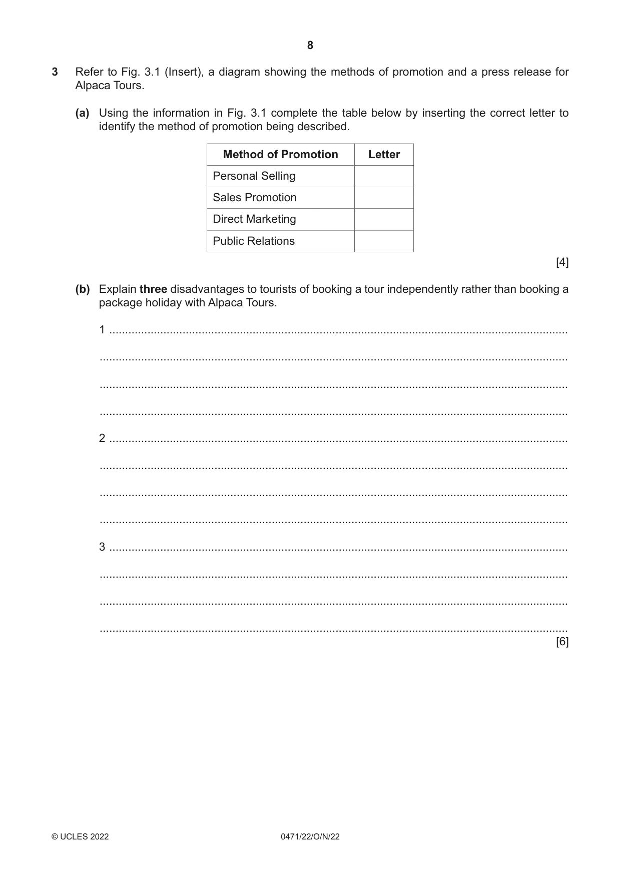 Cambridge IGCSE Travel and Tourism 0471 2022 Oct/Nov Paper 2 · Variant 2 question paper, page 8 of 16