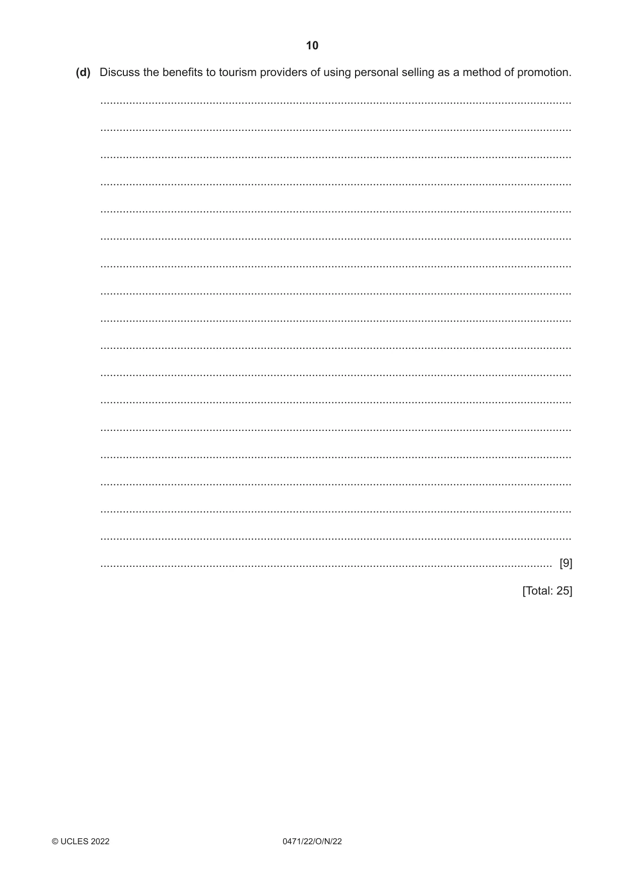Cambridge IGCSE Travel and Tourism 0471 2022 Oct/Nov Paper 2 · Variant 2 question paper, page 10 of 16