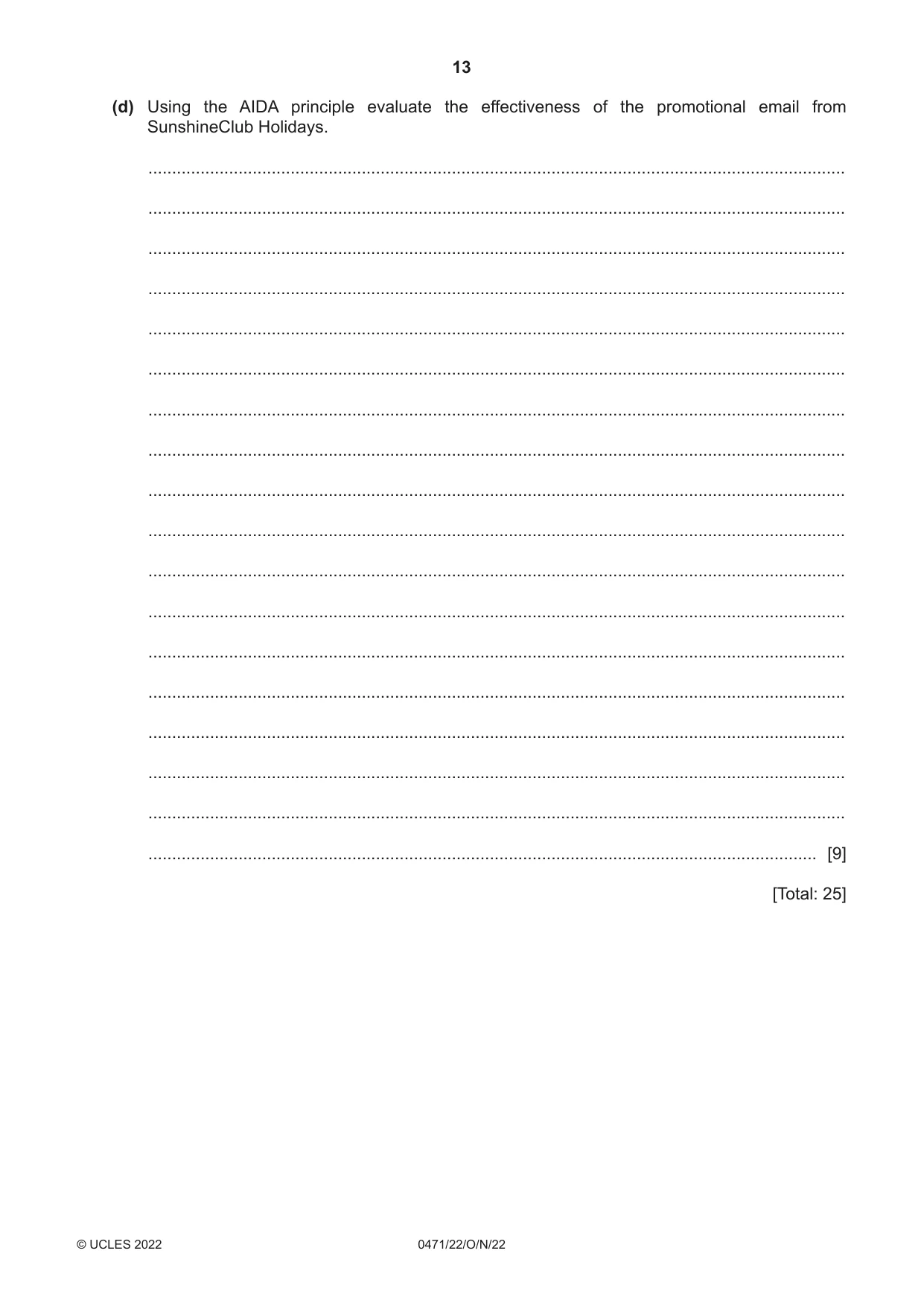 Cambridge IGCSE Travel and Tourism 0471 2022 Oct/Nov Paper 2 · Variant 2 question paper, page 13 of 16