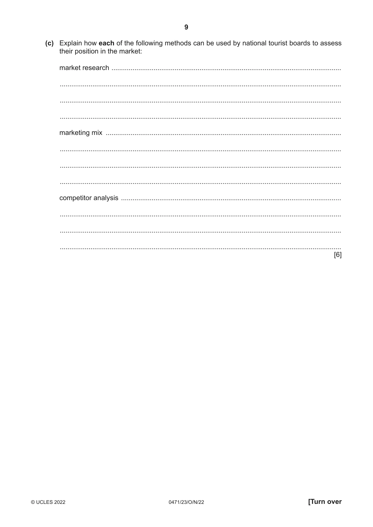 Cambridge IGCSE Travel and Tourism 0471 2022 Oct/Nov Paper 2 · Variant 3 question paper, page 9 of 16