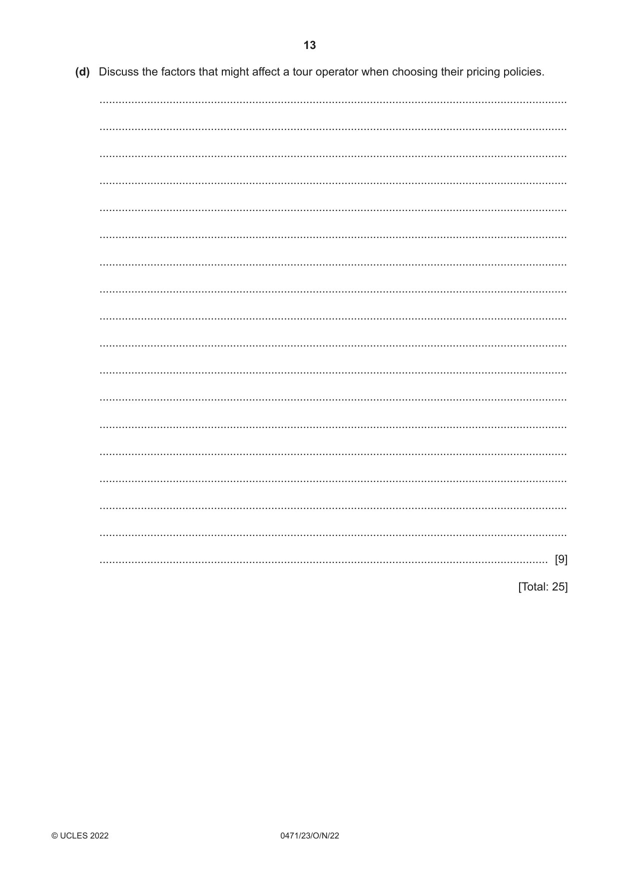 Cambridge IGCSE Travel and Tourism 0471 2022 Oct/Nov Paper 2 · Variant 3 question paper, page 13 of 16