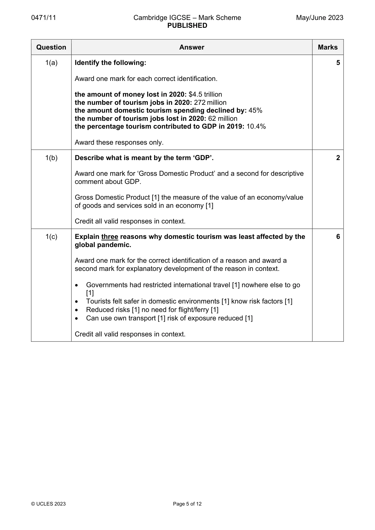 Mark scheme, page 5 of 12