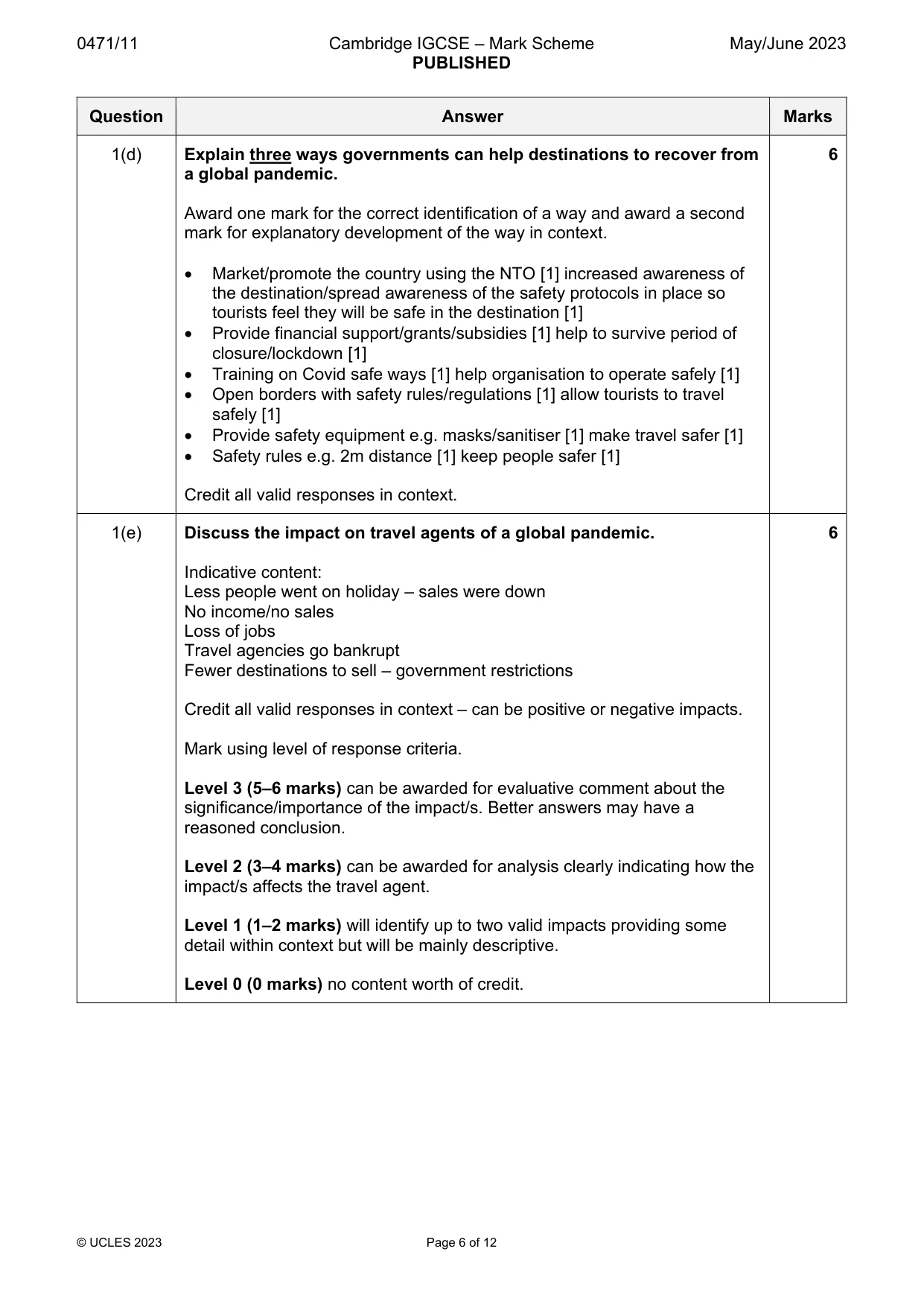 Mark scheme, page 6 of 12