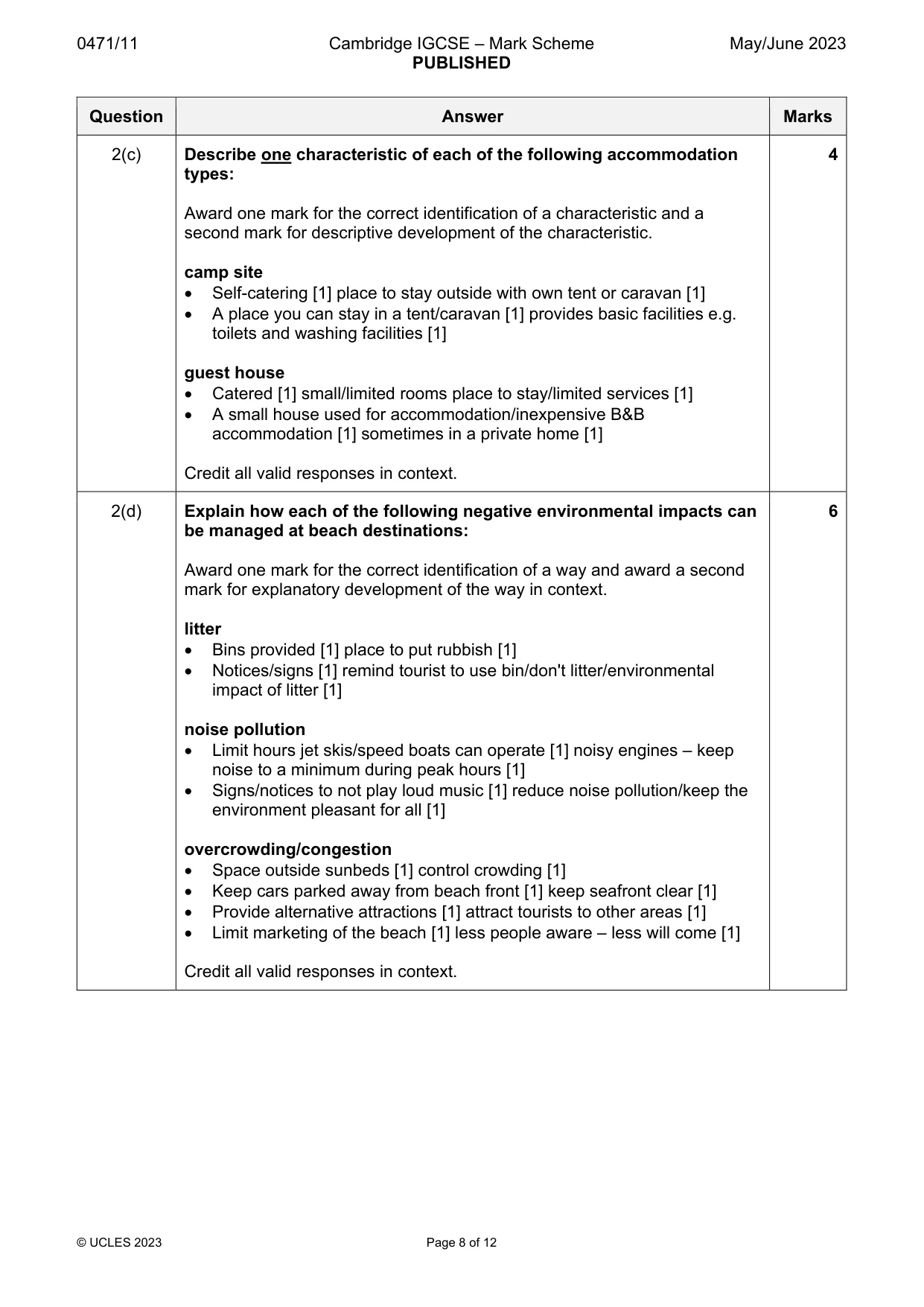 Mark scheme, page 8 of 12