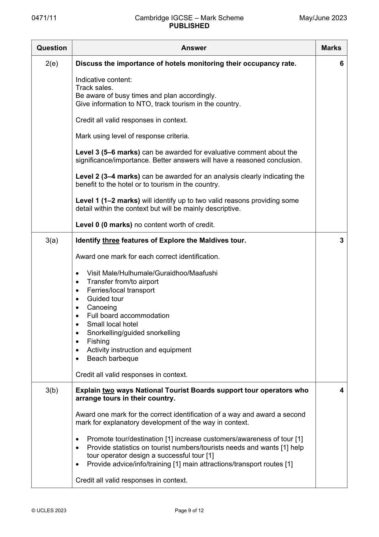 Mark scheme, page 9 of 12